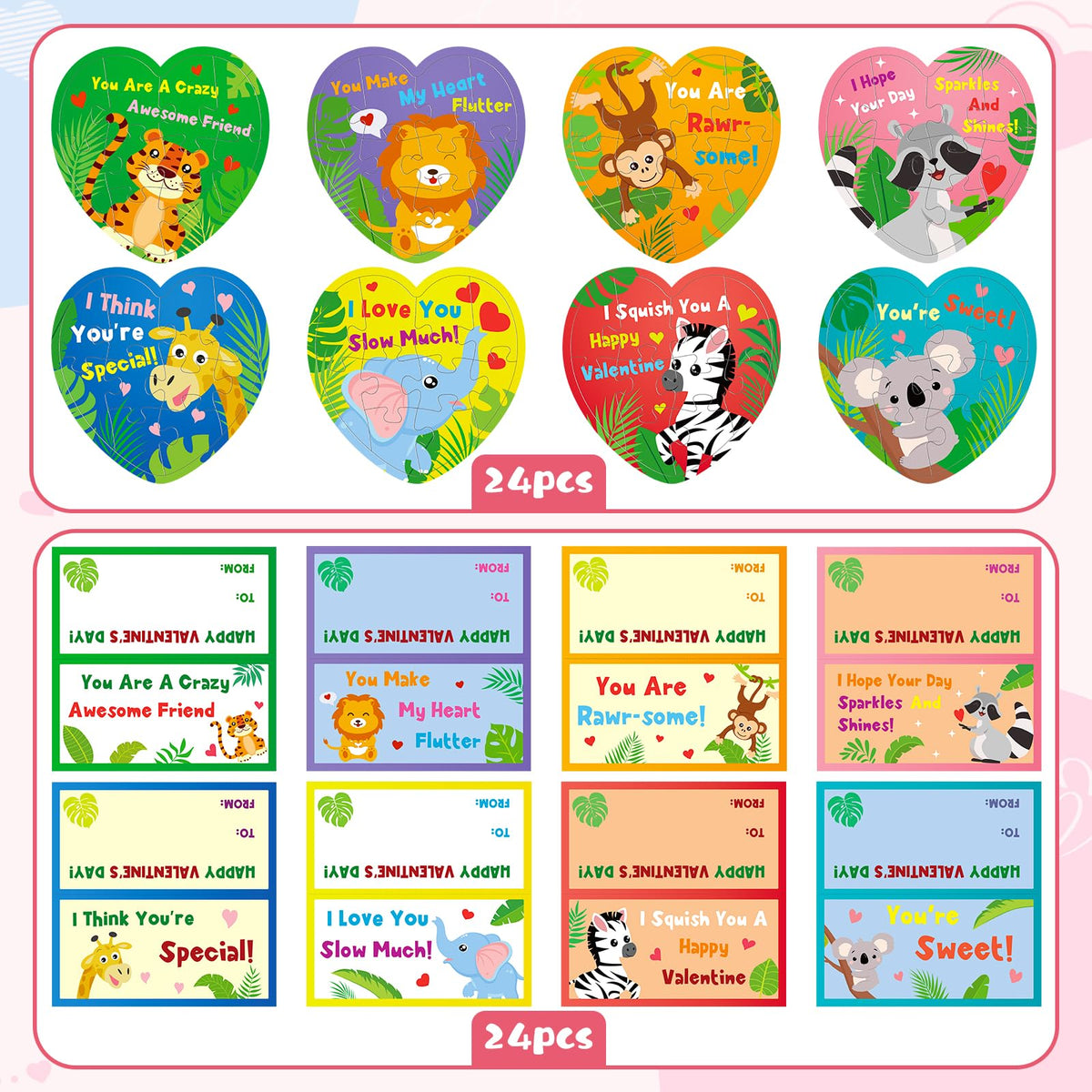 Atiloy 24Pcs Valentines Day Gift Cards with Heart Puzzle Set for Kids