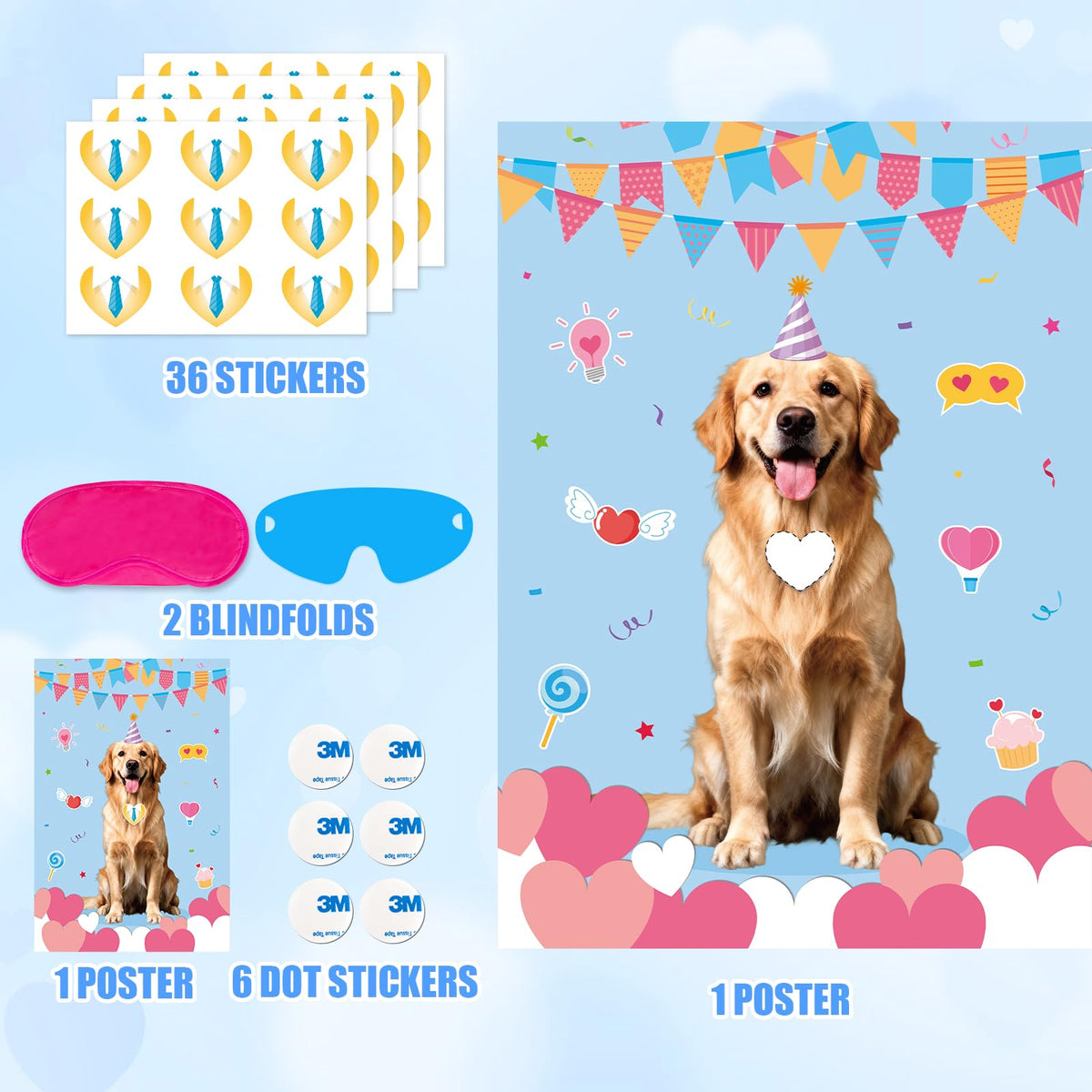 Valentine Pin the Heart on the Puppy – Atiloy 20x28 Poster + 36 Heart Stickers