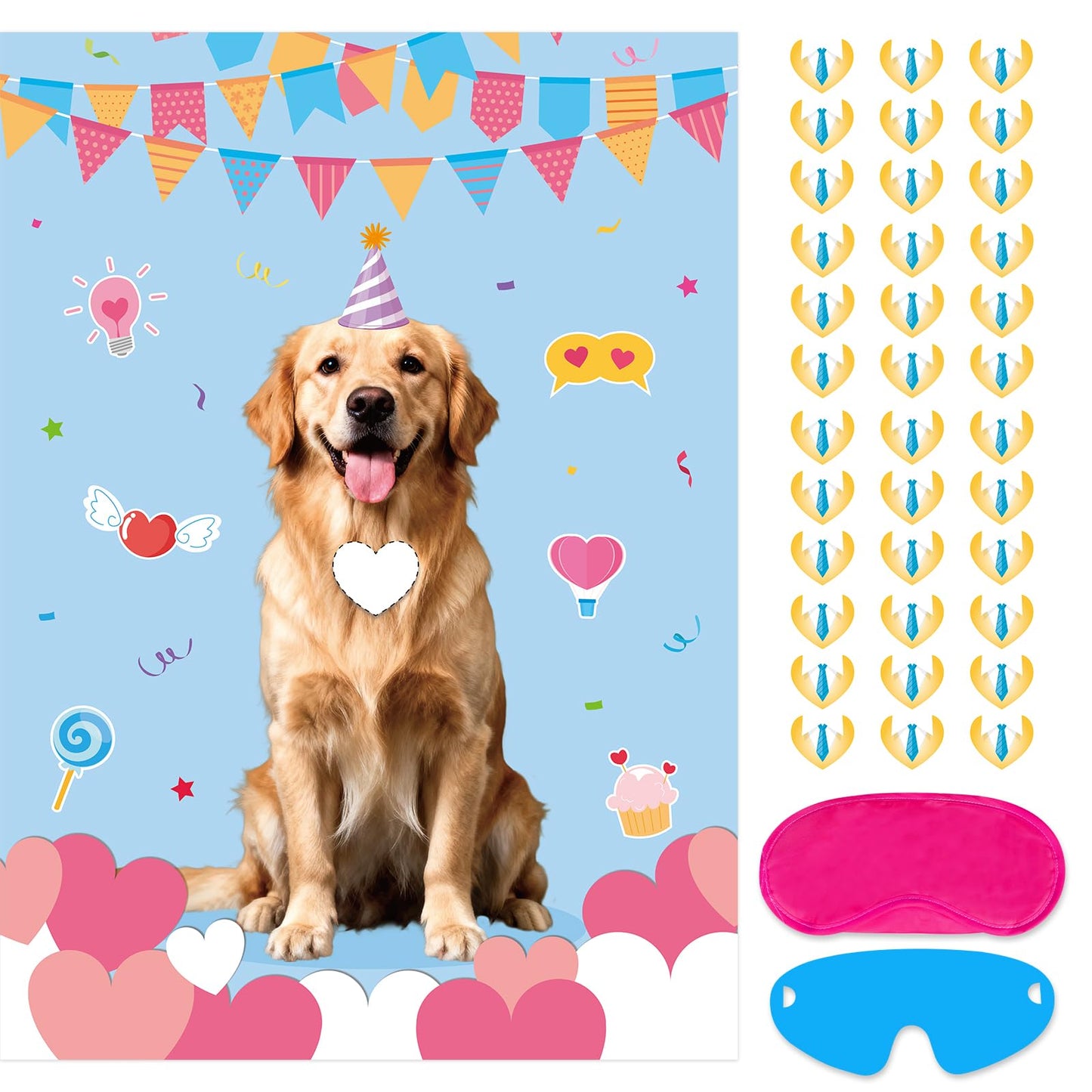 Valentine Pin the Heart on the Puppy – Atiloy 20x28 Poster + 36 Heart Stickers