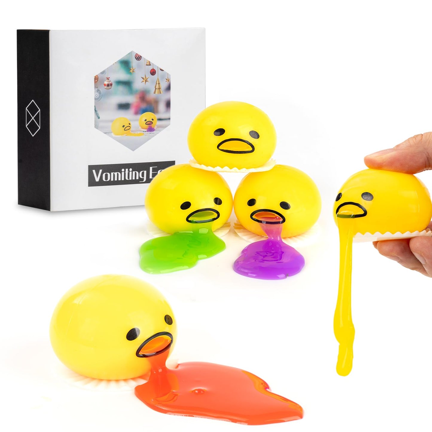 ATKSUNIEE 4-Pack Vomiting Egg Stress Ball — Funny Fidget Toy, Yellow