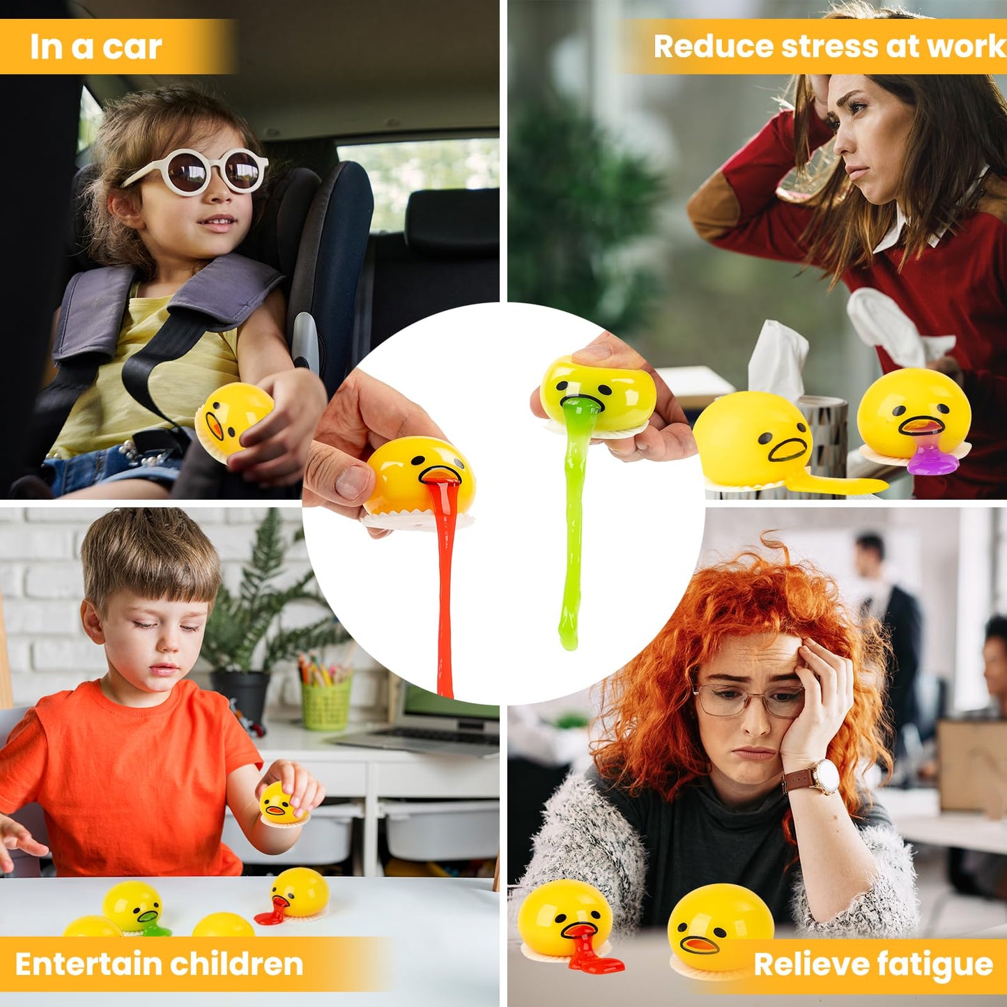 ATKSUNIEE 4-Pack Vomiting Egg Stress Ball — Funny Fidget Toy, Yellow