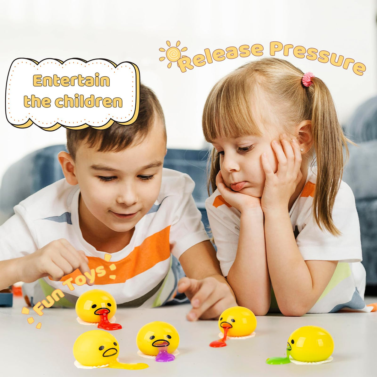 ATKSUNIEE 4-Pack Vomiting Egg Stress Ball — Funny Fidget Toy, Yellow