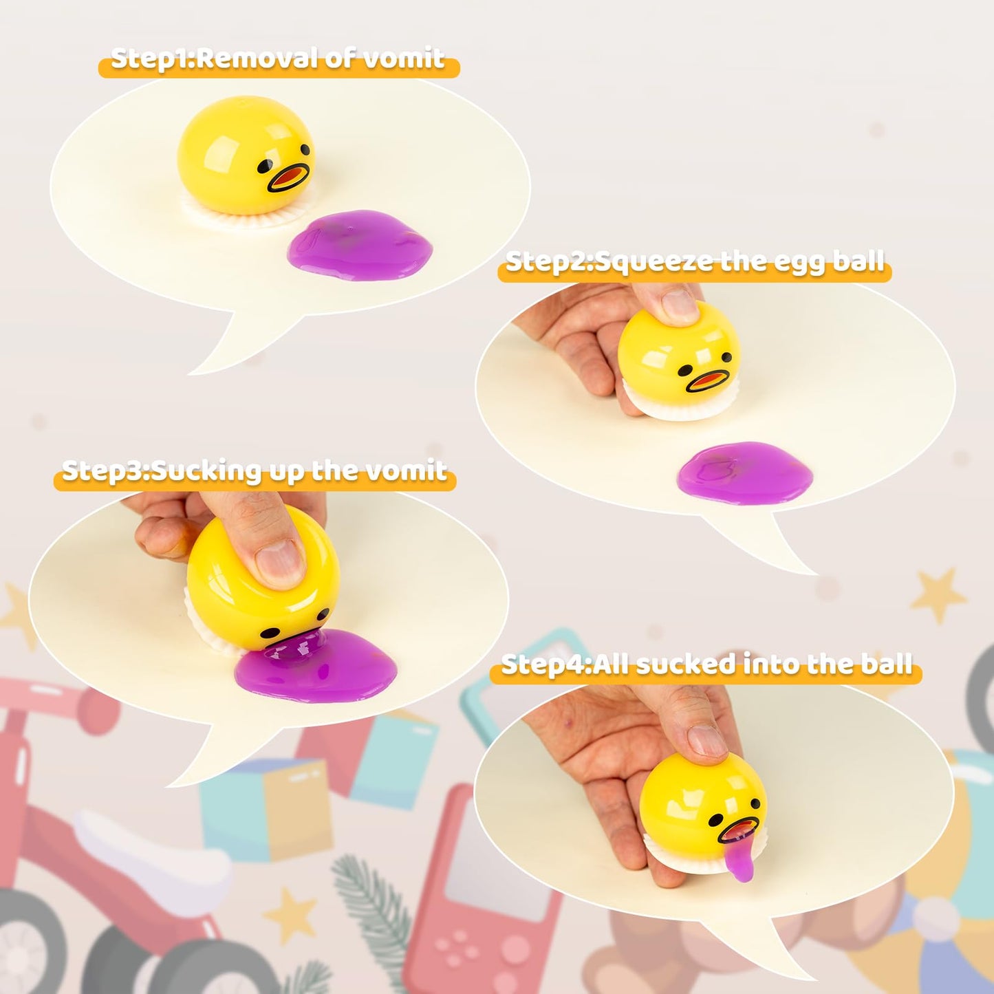 ATKSUNIEE 4-Pack Vomiting Egg Stress Ball — Funny Fidget Toy, Yellow