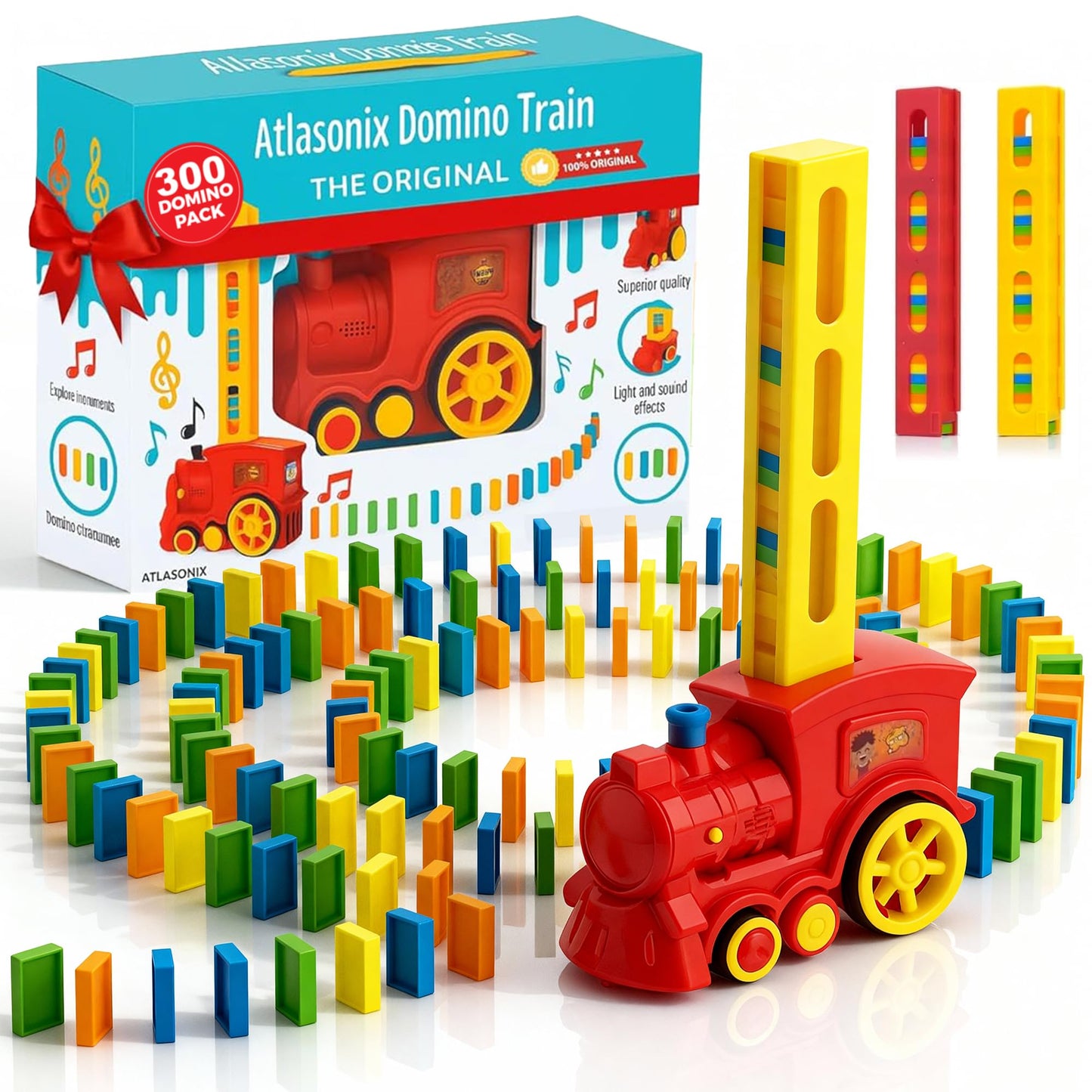 Atlasonix Domino Train – Automatic Domino Laying Toy Set for Kids | Mega Pack (300, 220, 160 Blocks)