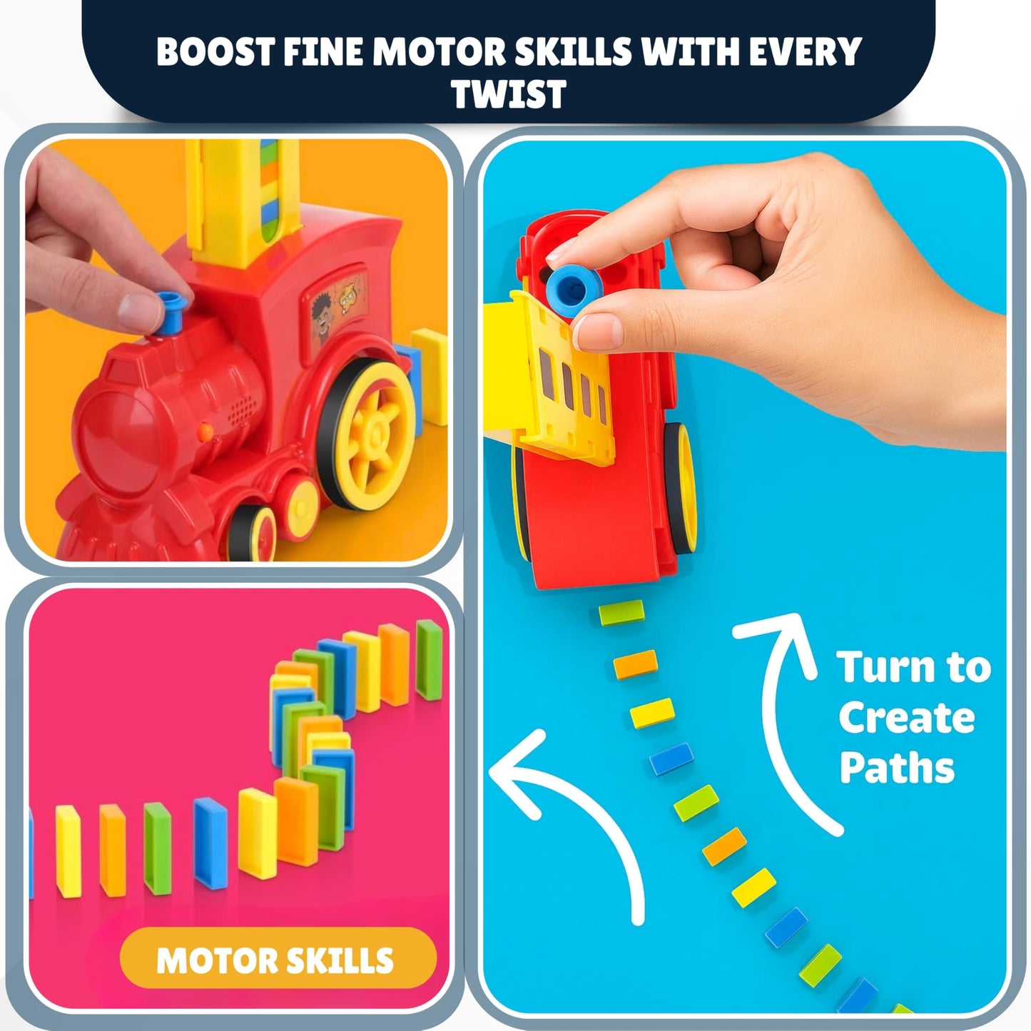 Atlasonix Domino Train | Automatic Domino Laying Toy for Kids | Montessori STEM Playset (300, 220, 160 Blocks)