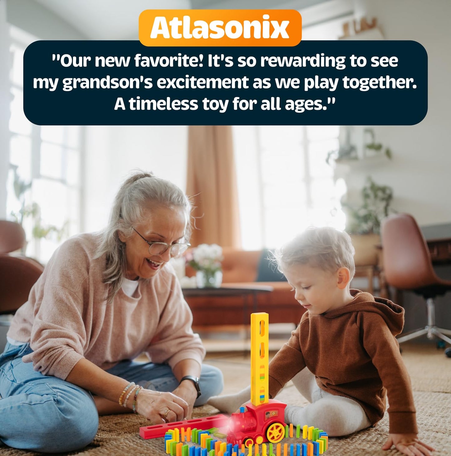 Atlasonix Domino Train | Automatic Domino Laying Toy for Kids | Montessori STEM Playset (300, 220, 160 Blocks)
