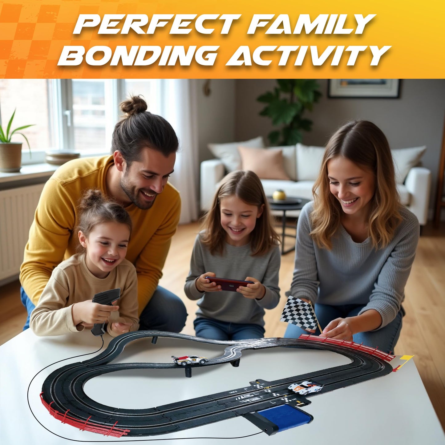 Atlasonix Slot Car Race Track Set – 115-foot Electric Track, 4 Cars & 2 Controllers