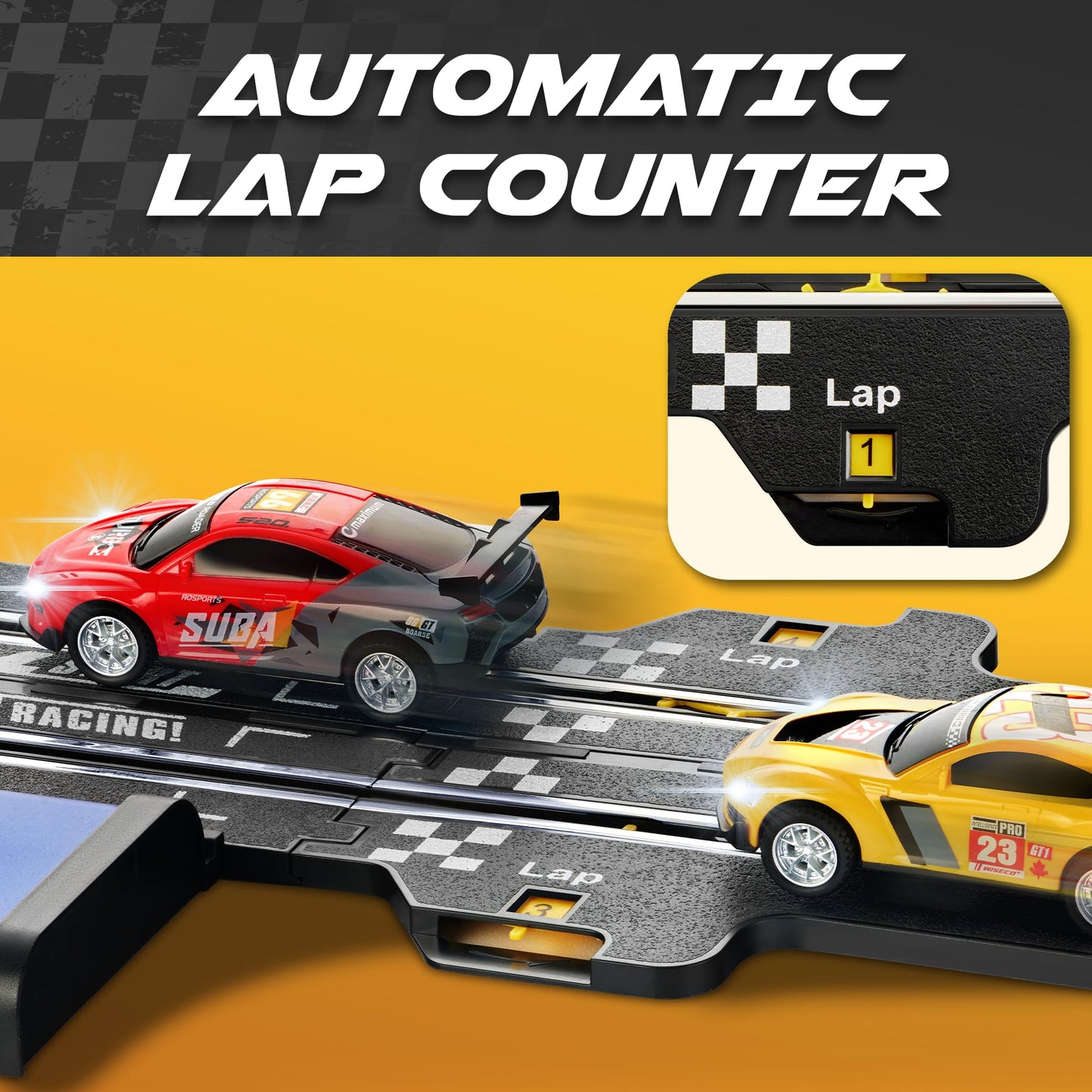 Atlasonix Slot Car Race Track Set – 115-foot Electric Track, 4 Cars & 2 Controllers