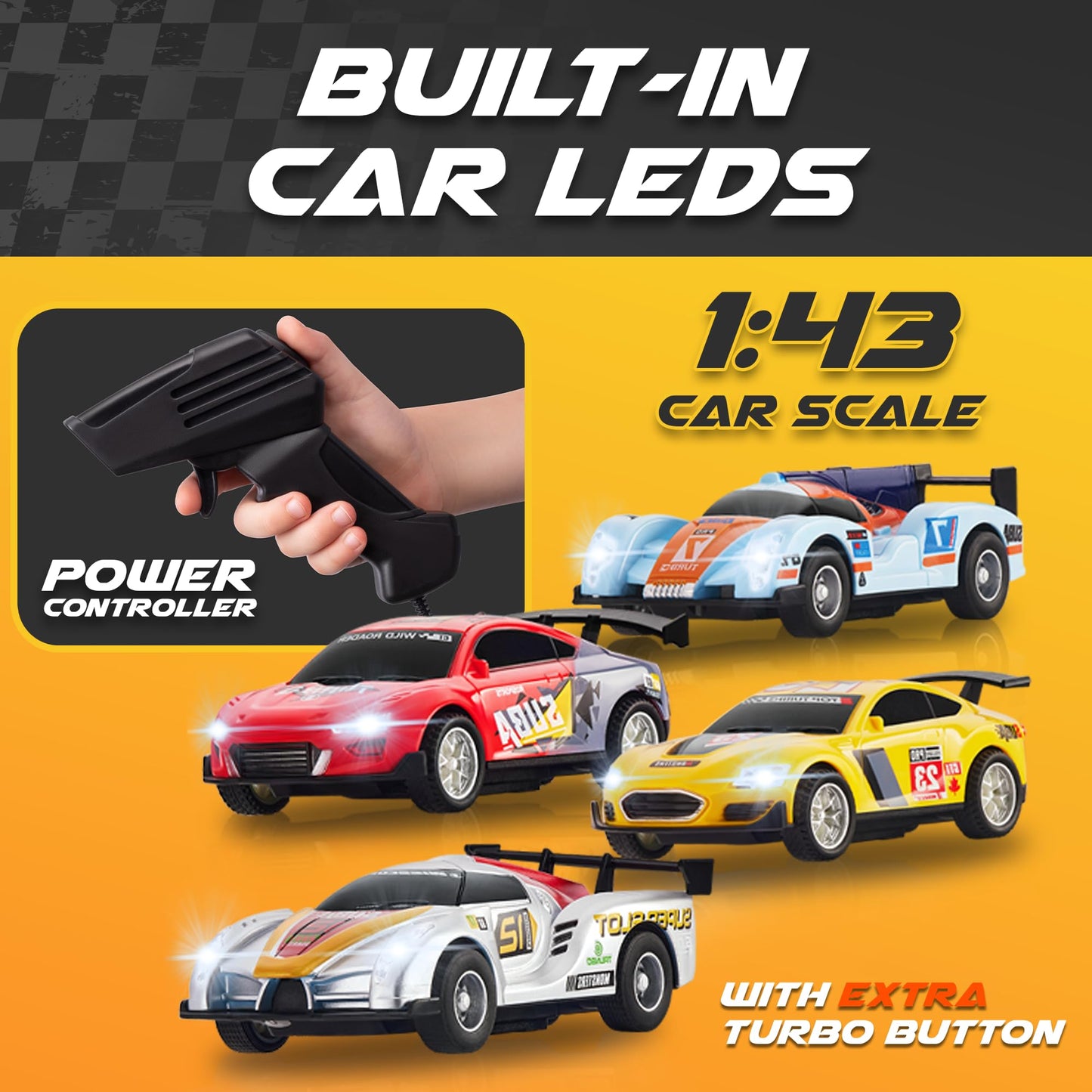 Atlasonix Slot Car Race Track Set – 115-foot Electric Track, 4 Cars & 2 Controllers