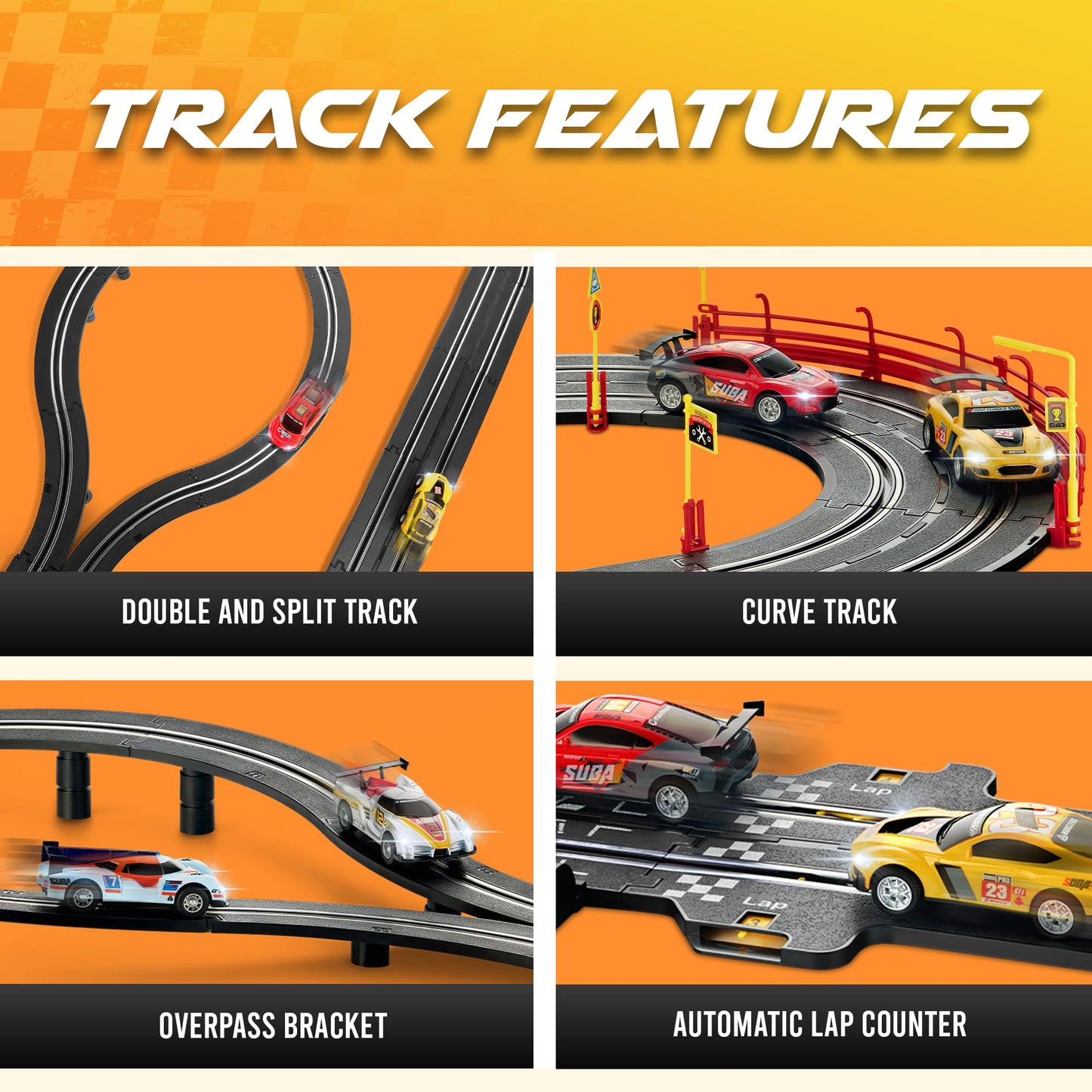 Atlasonix Slot Car Race Track Set – 115-foot Electric Track, 4 Cars & 2 Controllers
