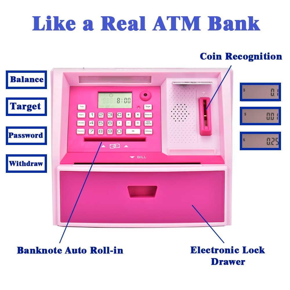 ATMBnk ATM Piggy Bank for Kids – Electronic Coin Counter, Card Access & Password
