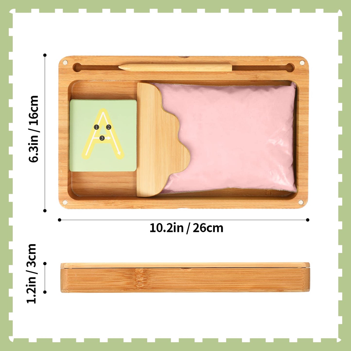 AtMini Montessori Sand Tray with Lid – Wooden Letter and Number Practice for Kids (Pink)