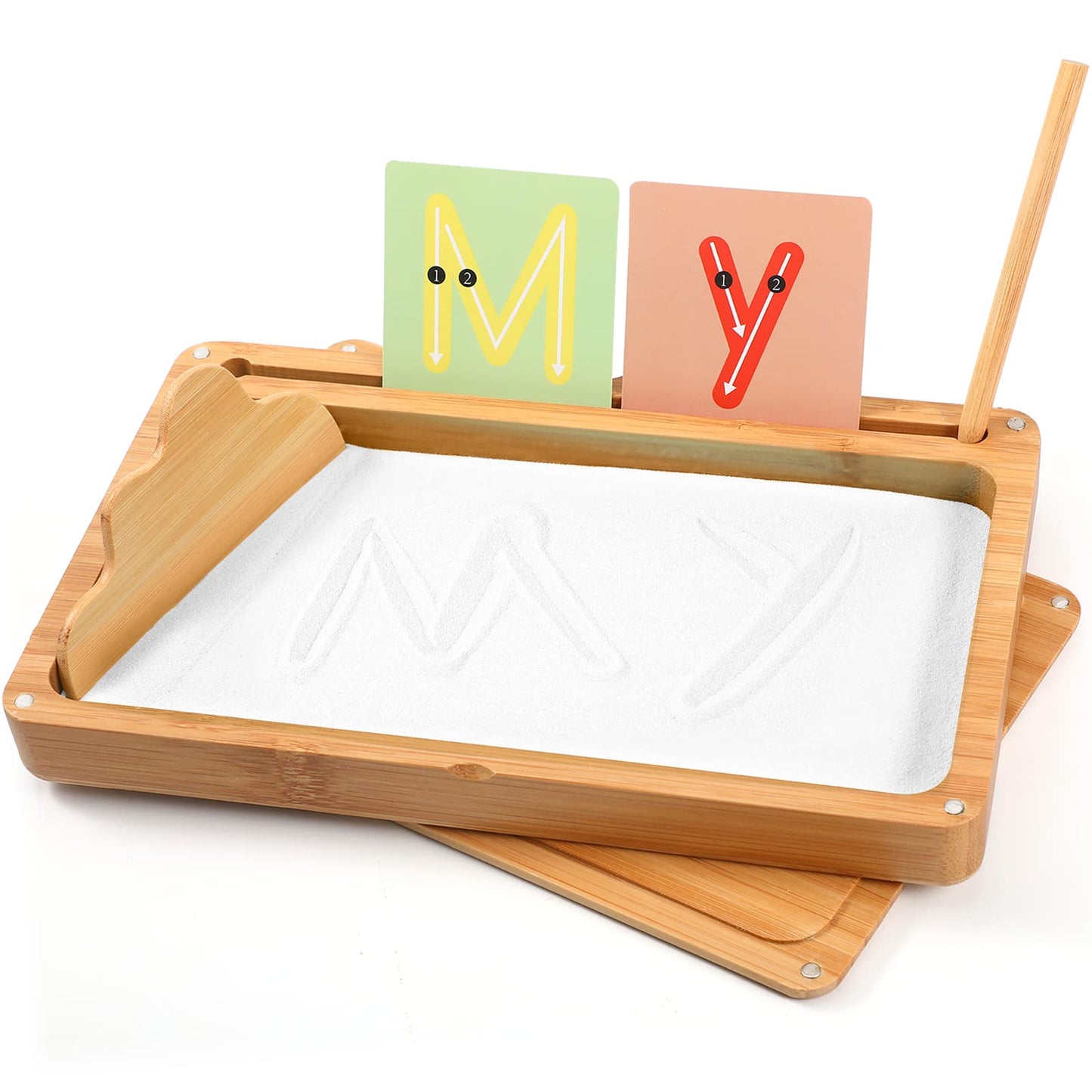 AtMini Sand Tray for Classroom – Wooden Montessori Sand Tray with Lid (White)