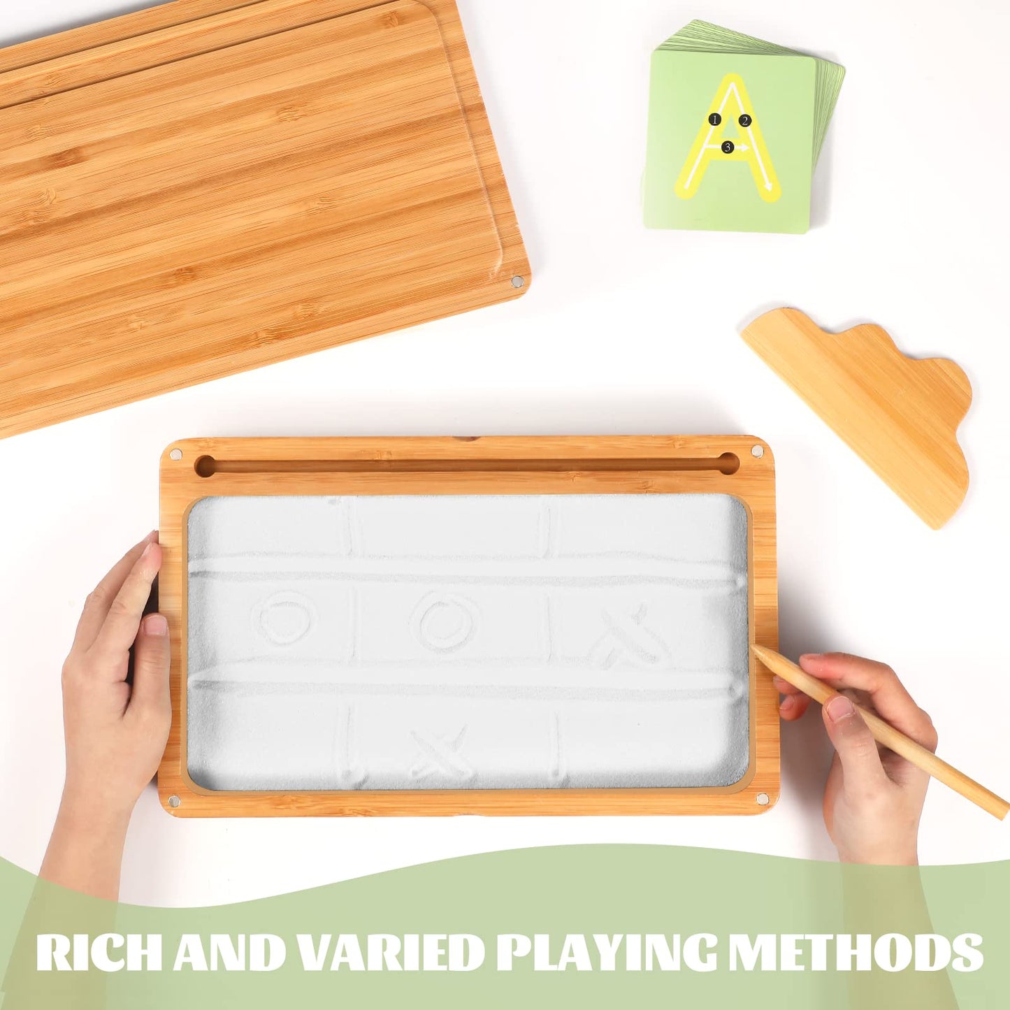AtMini Sand Tray for Classroom – Wooden Montessori Sand Tray with Lid (White)