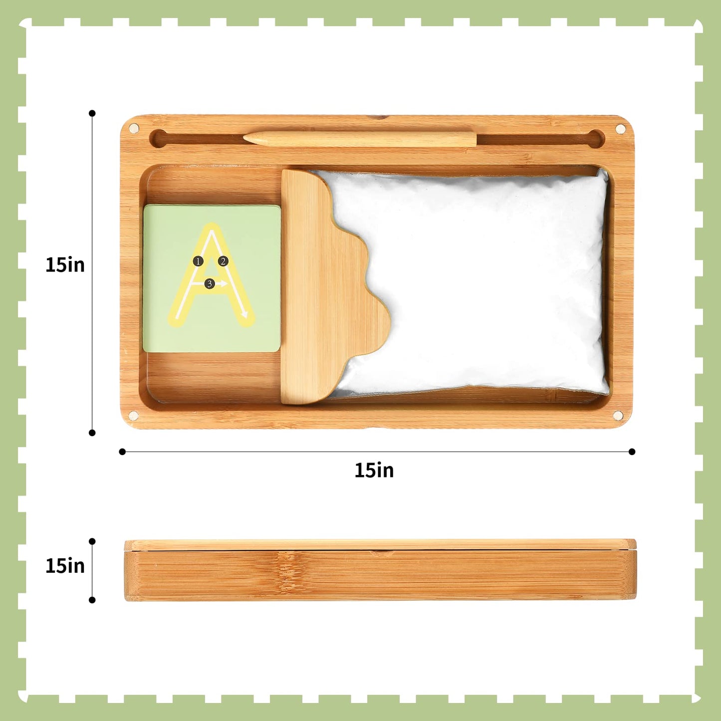 AtMini Sand Tray for Classroom – Wooden Montessori Sand Tray with Lid (White)