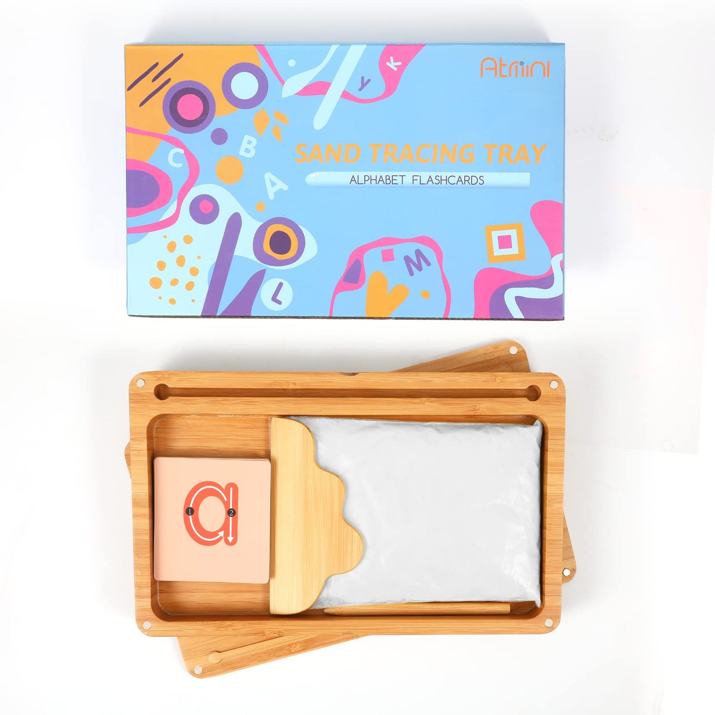 AtMini Sand Tray for Classroom – Wooden Montessori Sand Tray with Lid (White)
