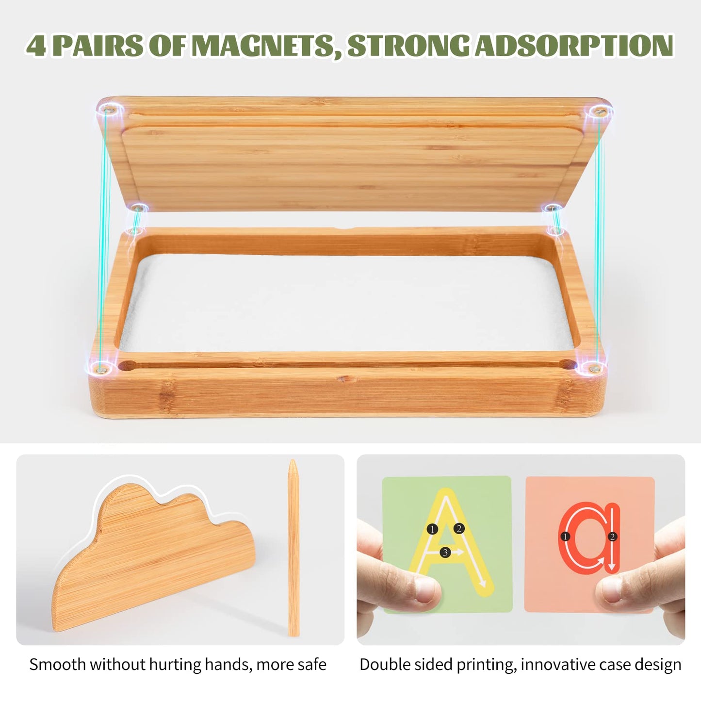 AtMini Sand Tray for Classroom – Wooden Montessori Sand Tray with Lid (White)
