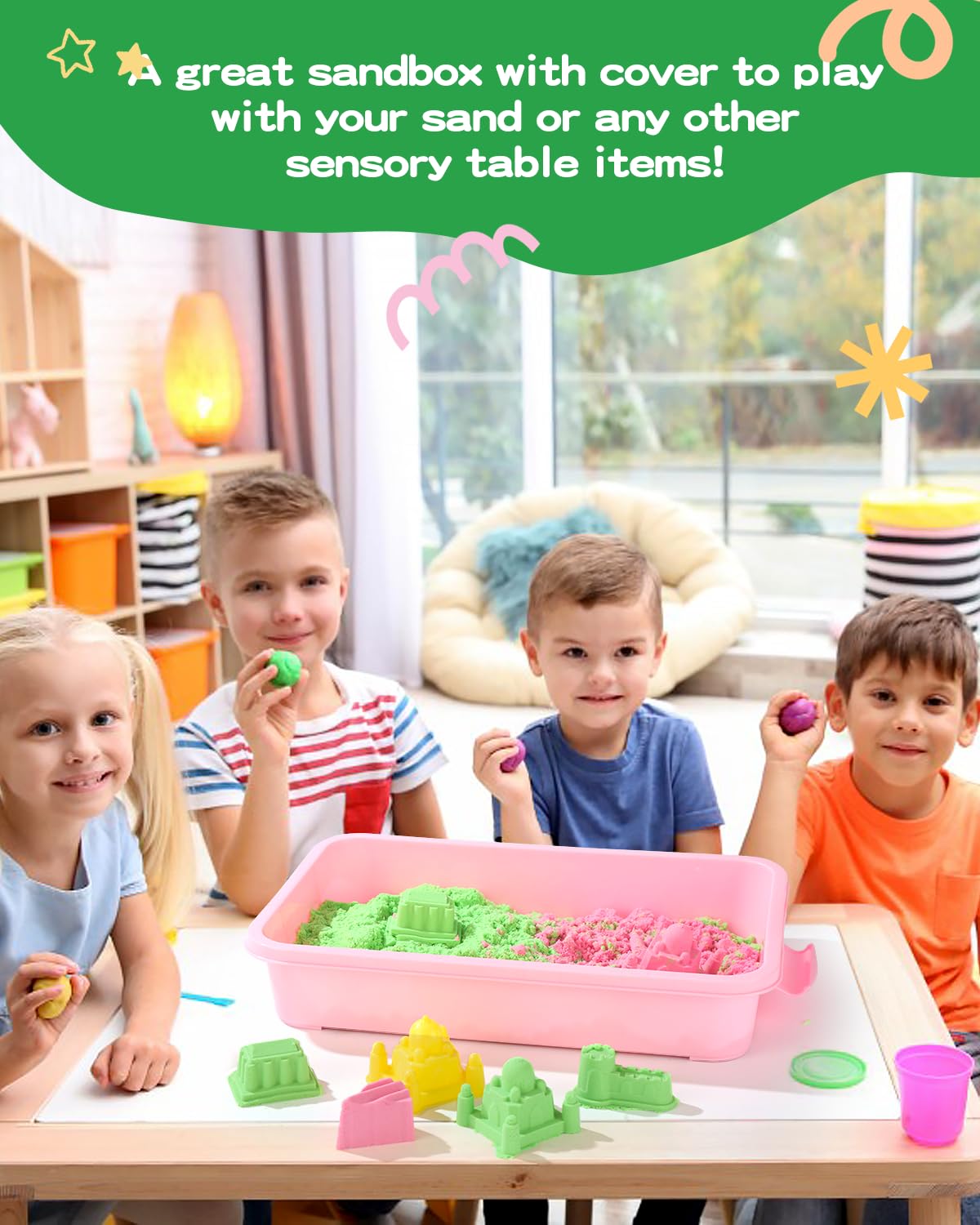 AtMini Sensory Bin Sand Tray with Lid – Large 15in Portable Sandbox (Pink)