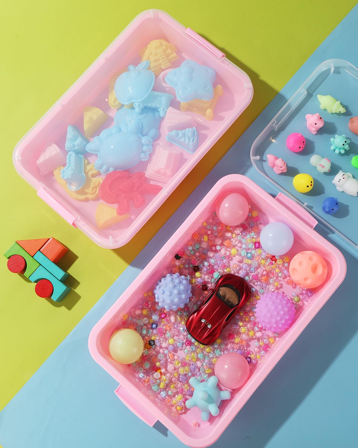 AtMini Sensory Bin Sand Tray with Lid – Large 15in Portable Sandbox (Pink)