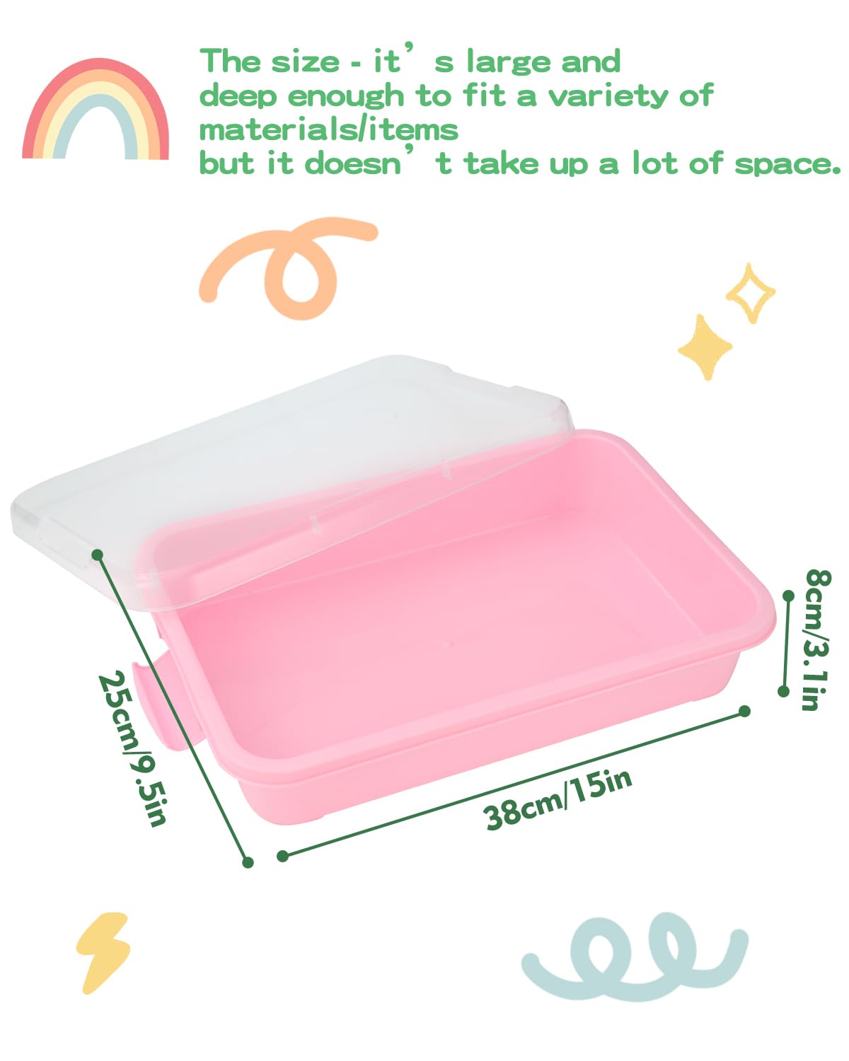 AtMini Sensory Bin Sand Tray with Lid – Large 15in Portable Sandbox (Pink)