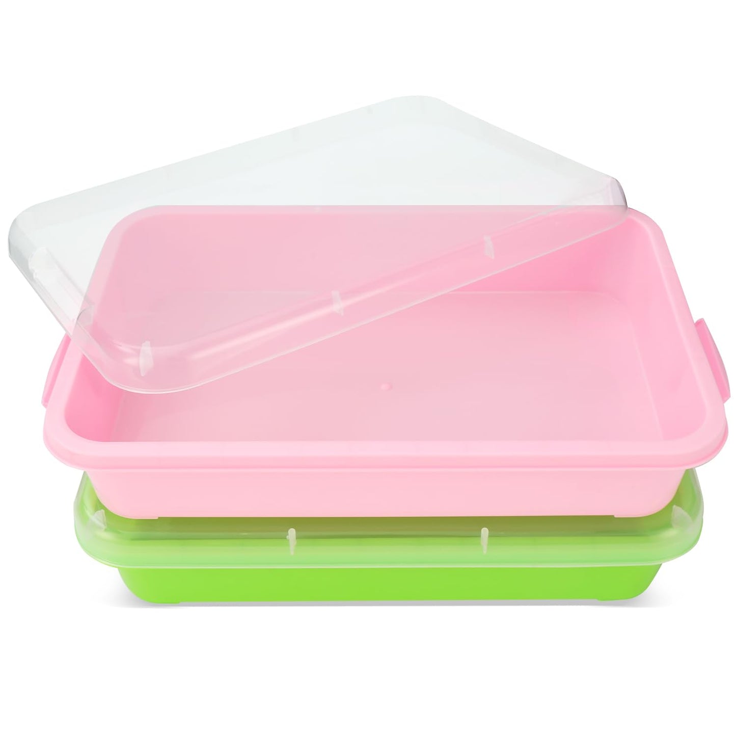 AtMini Sensory Bin Sand Tray with Lid – 15in Portable Sandbox for Toddlers (Pink + Green)