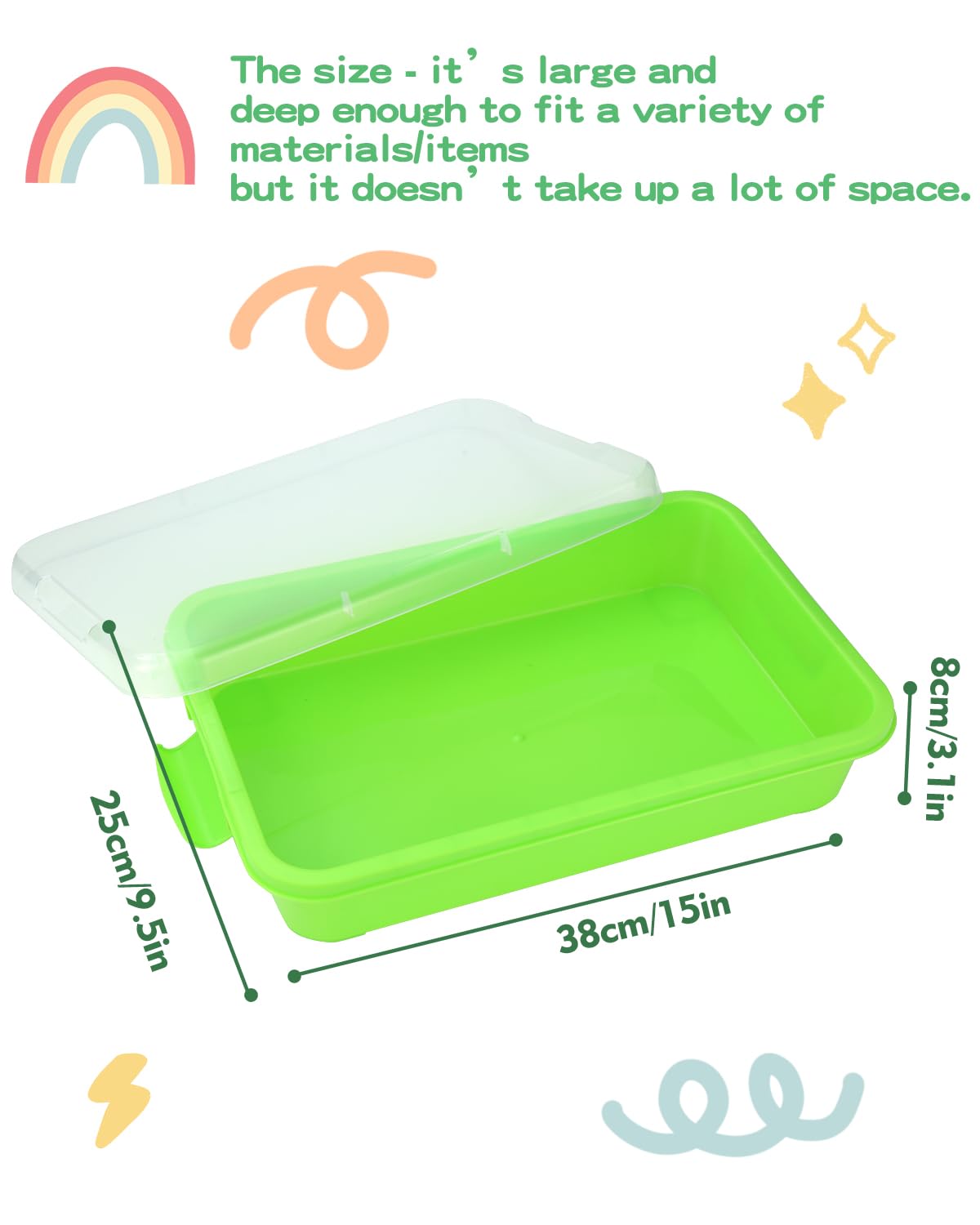 AtMini Sensory Bin Sand Tray with Lid – 15in Portable Sandbox for Toddlers (Pink + Green)