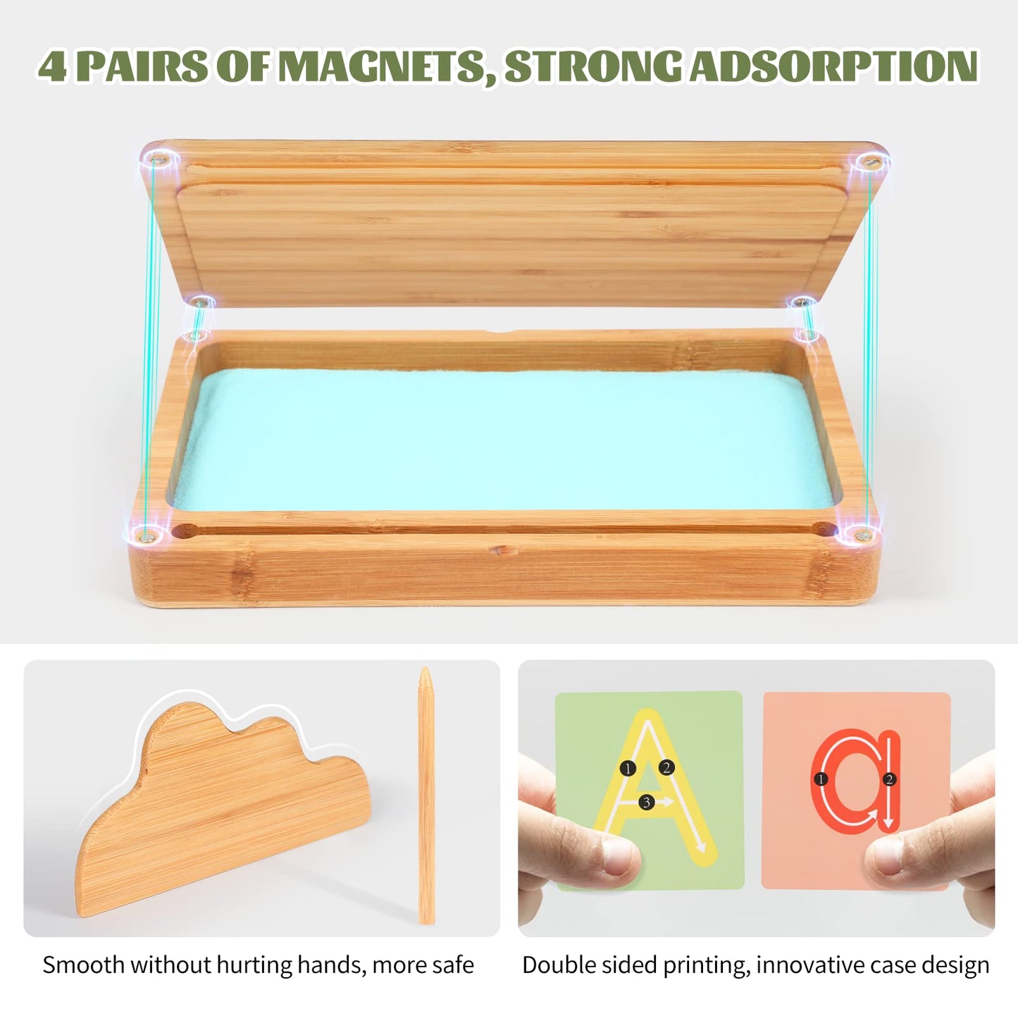 AtMini Montessori Sand Tray with Lid – Wooden Letter Writing Sand Tray (Blue)