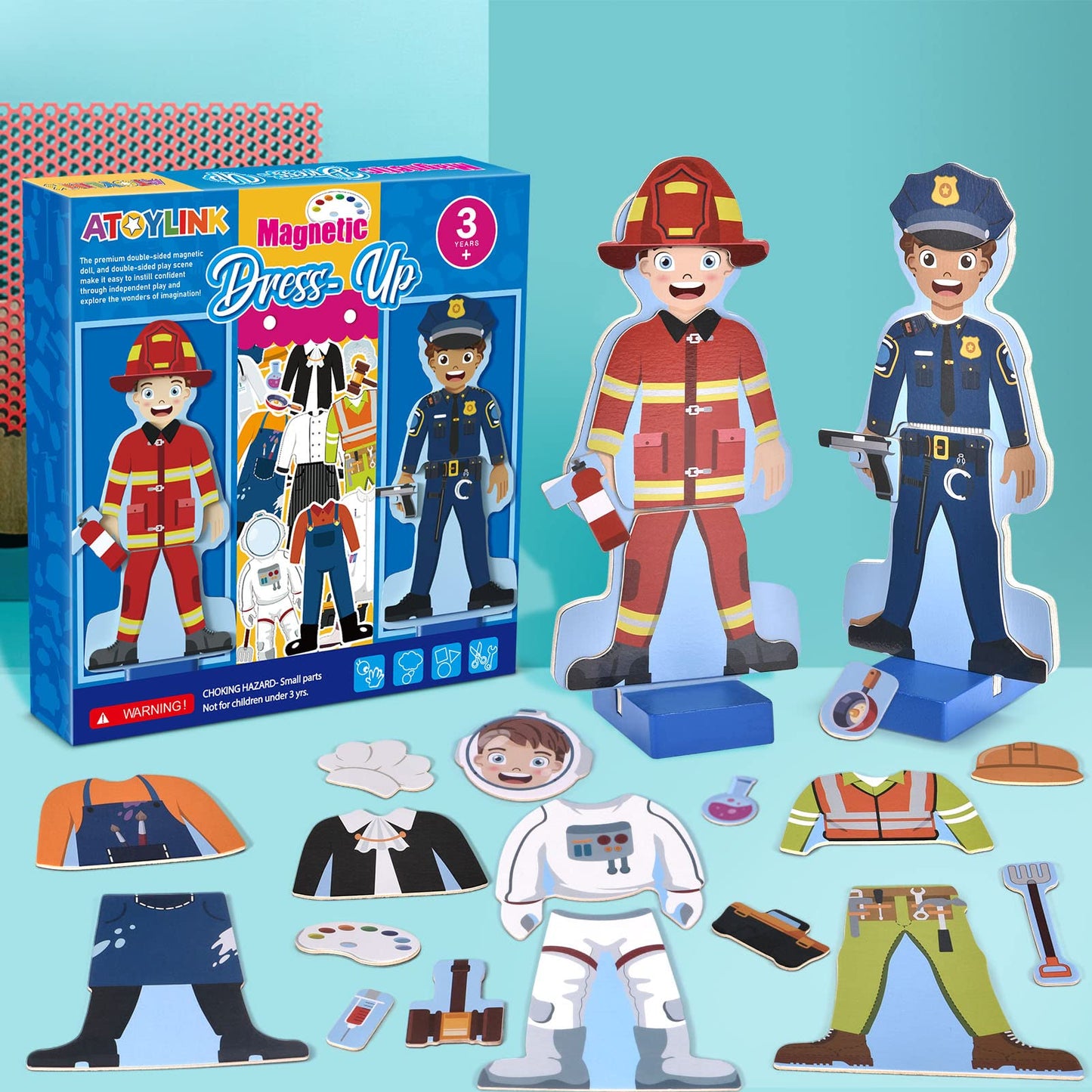 Atoylink Wooden Magnetic Dress Up Dolls Set – 40+ Pieces, Occupations & Fridge Magnets