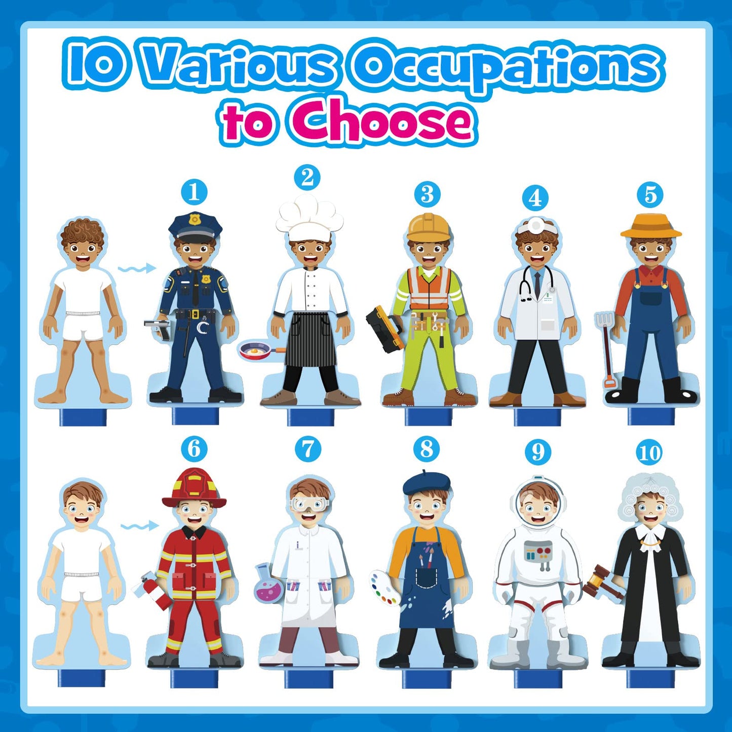 Atoylink Wooden Magnetic Dress Up Dolls Set – 40+ Pieces, Occupations & Fridge Magnets