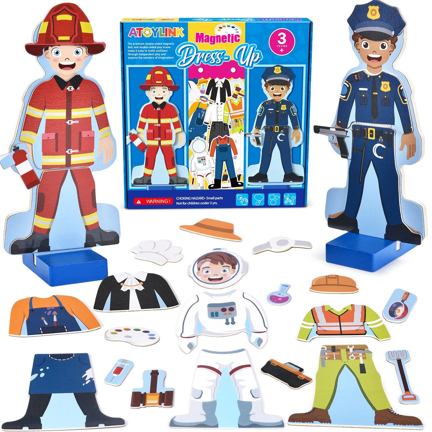 Atoylink Wooden Magnetic Dress Up Dolls Set – 40+ Pieces, Occupations & Fridge Magnets