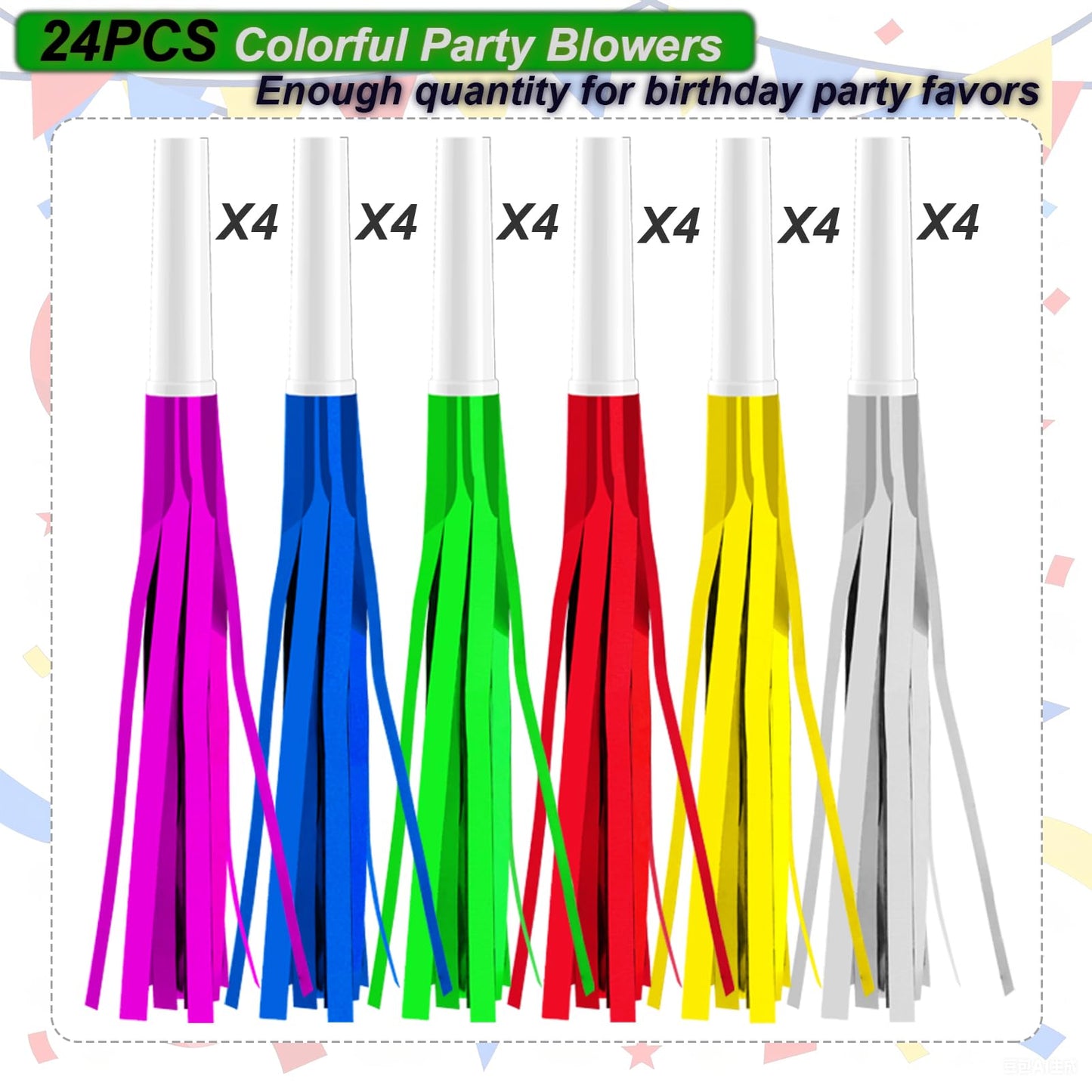 ATOPXiNG 24Pcs Glitter Fringe Party Blowers – Colorful Noise Makers for Birthday, Graduation & New Year