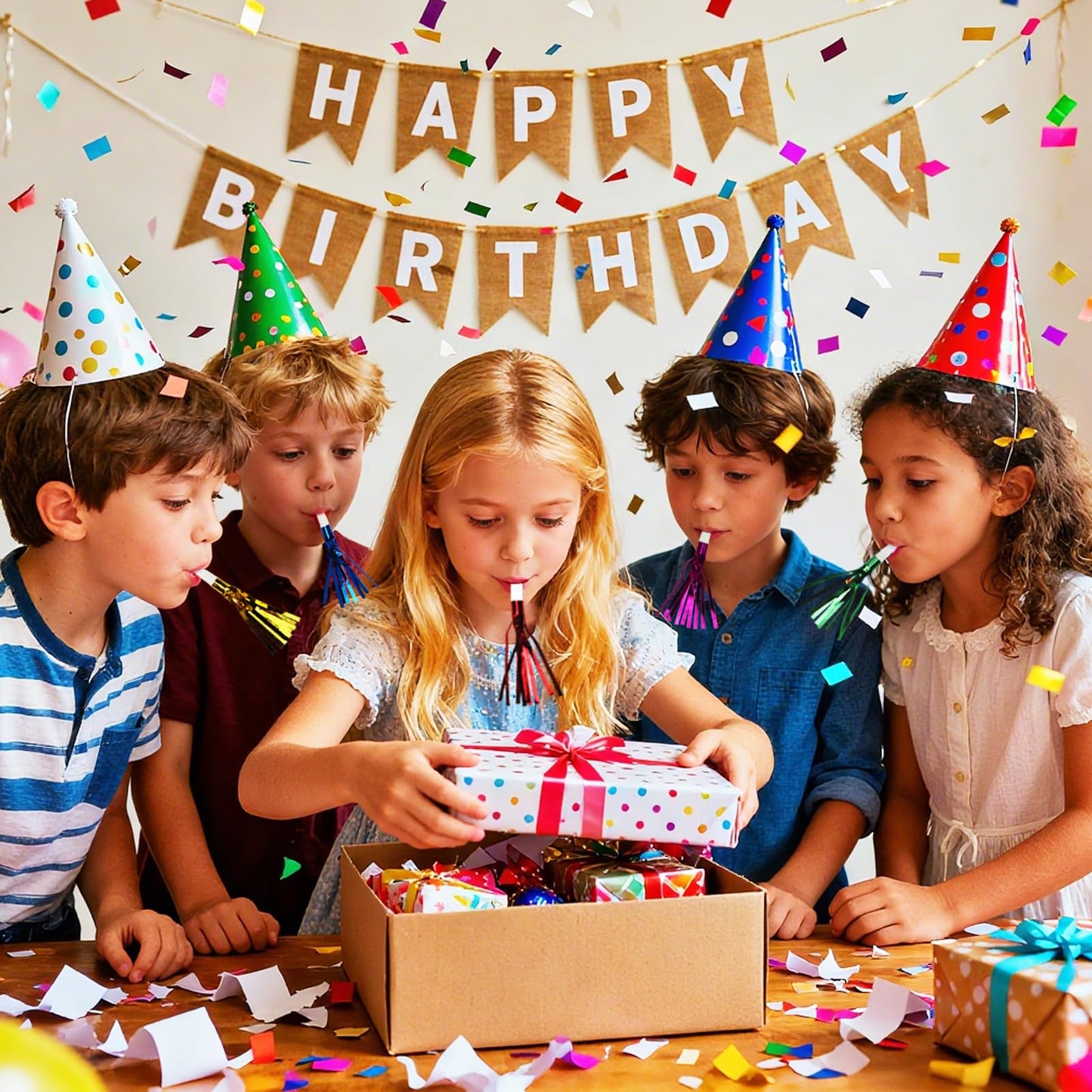 ATOPXiNG 24Pcs Glitter Fringe Party Blowers – Colorful Noise Makers for Birthday, Graduation & New Year