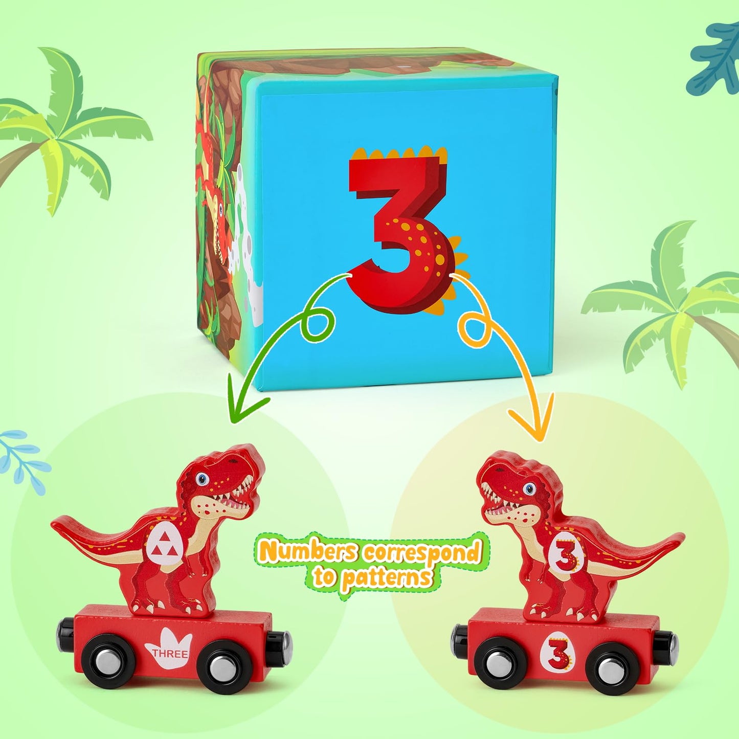 Atoylink Toddler Dinosaur Sorting and Stacking Toys – Magnetic Wooden Train Set for 1-3 Year Olds