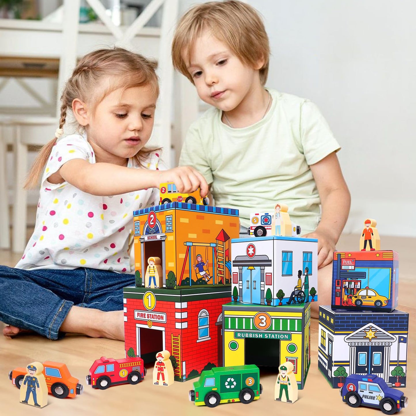 Atoylink Toddler Sorting & Stacking Toys – Magnetic Wooden Cars & Helpers