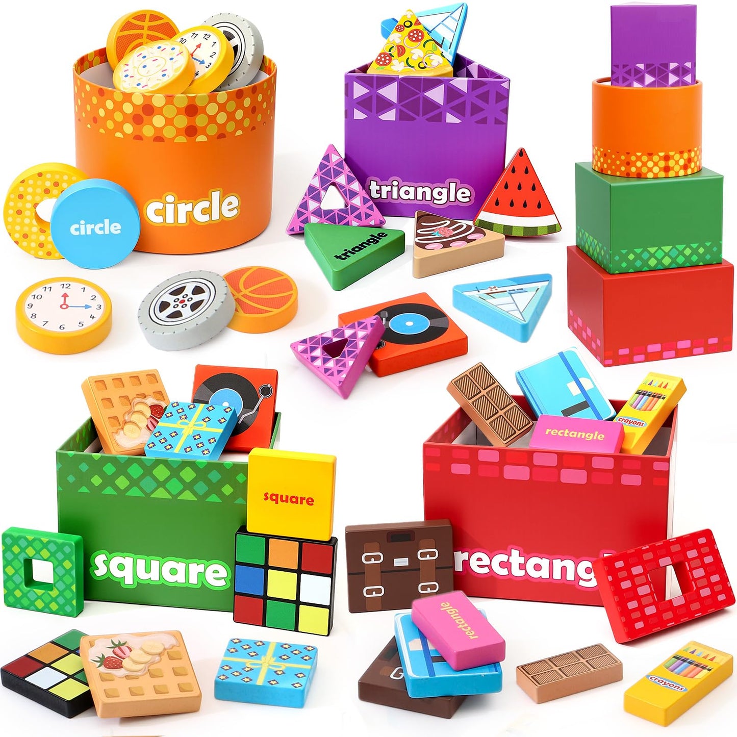 Atoylink Montessori Shape Sorter for Toddlers – Wooden Stacking Blocks & Nesting Boxes