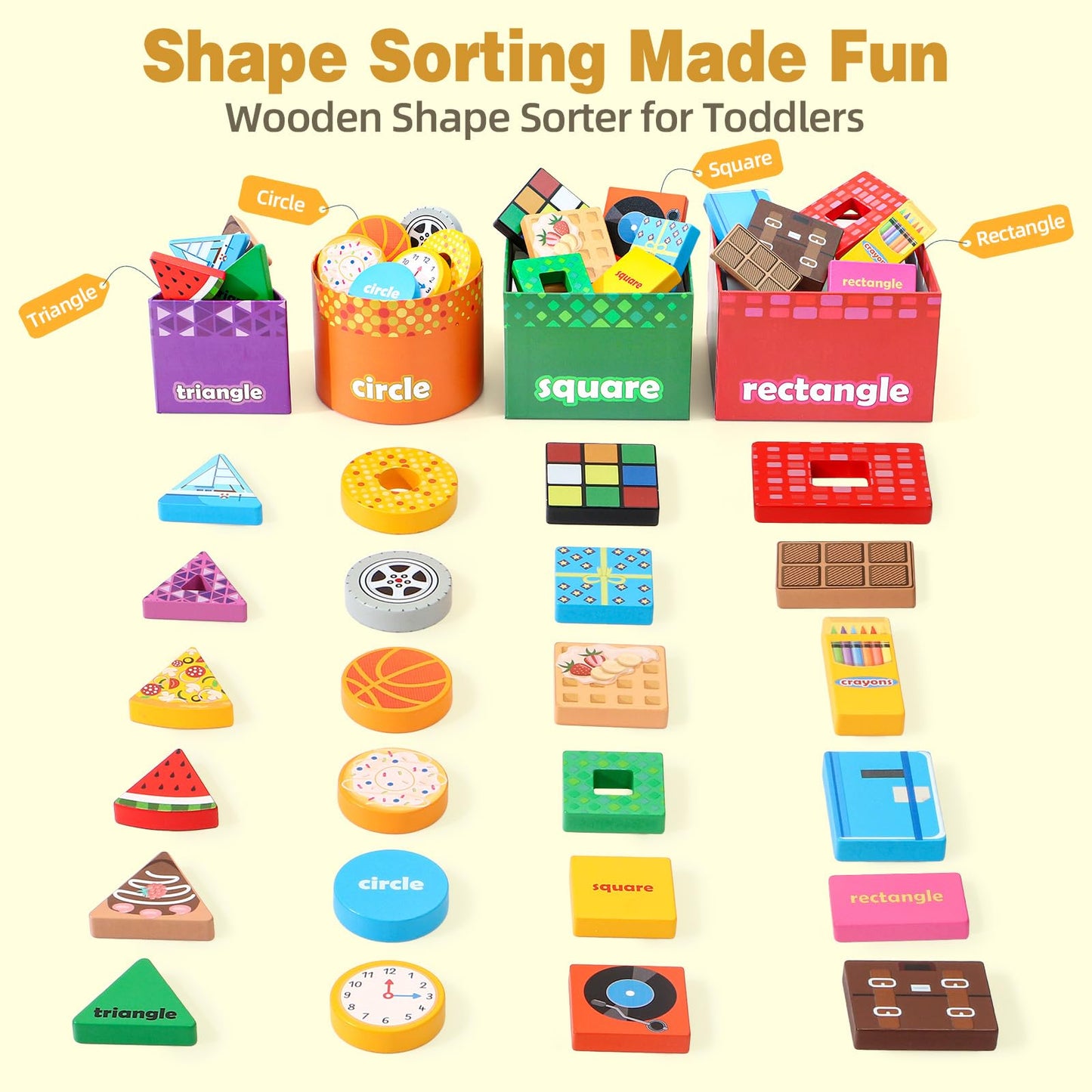 Atoylink Montessori Shape Sorter for Toddlers – Wooden Stacking Blocks & Nesting Boxes