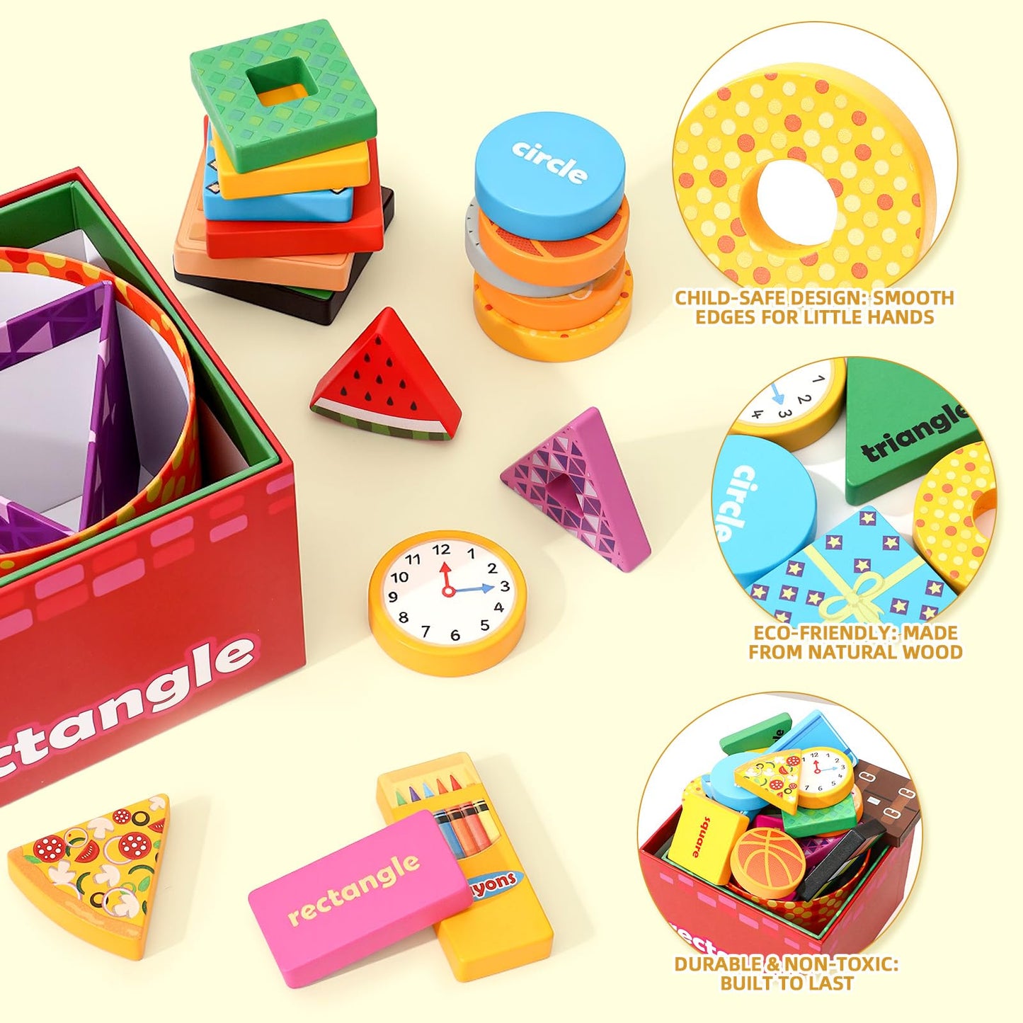 Atoylink Montessori Shape Sorter for Toddlers – Wooden Stacking Blocks & Nesting Boxes