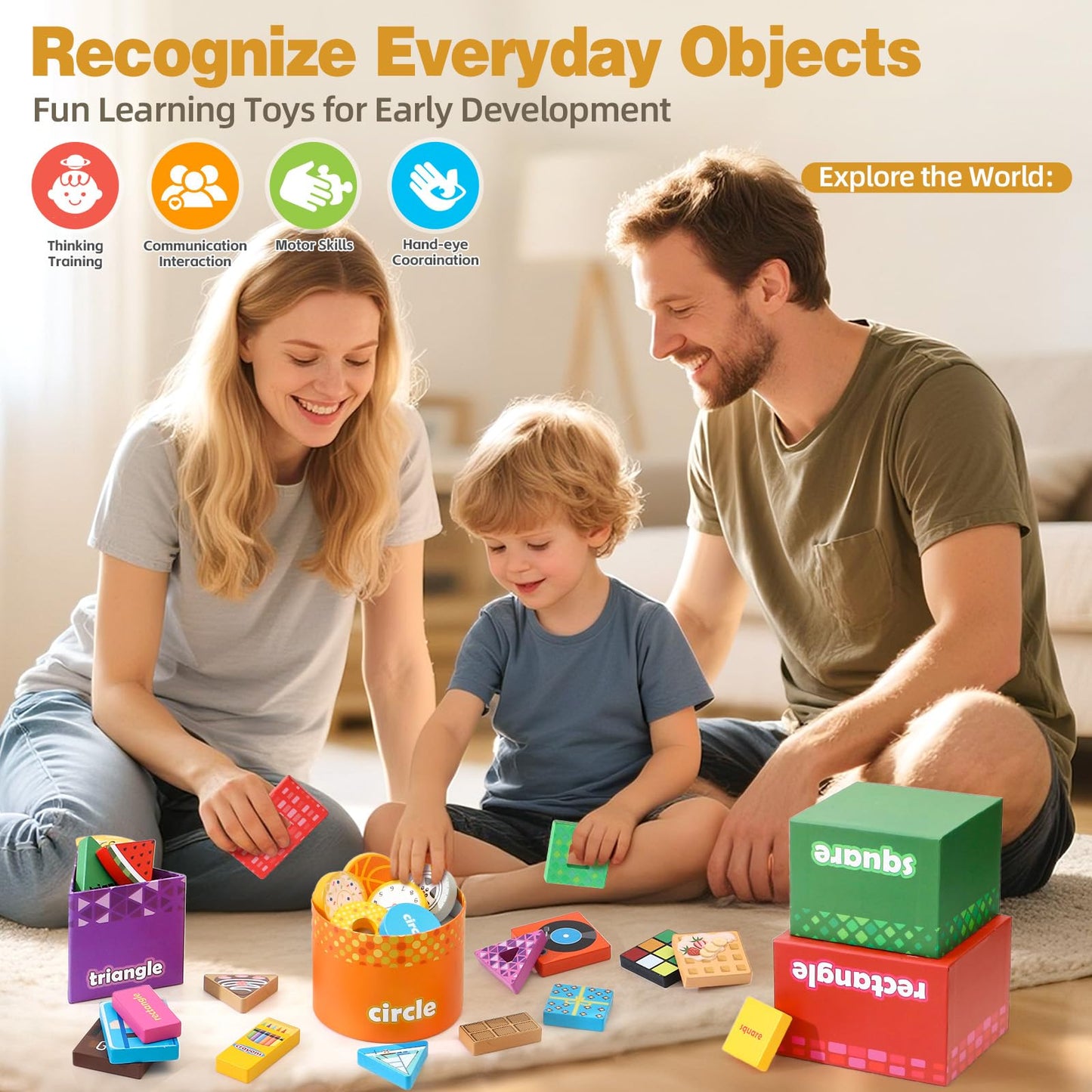 Atoylink Montessori Shape Sorter for Toddlers – Wooden Stacking Blocks & Nesting Boxes