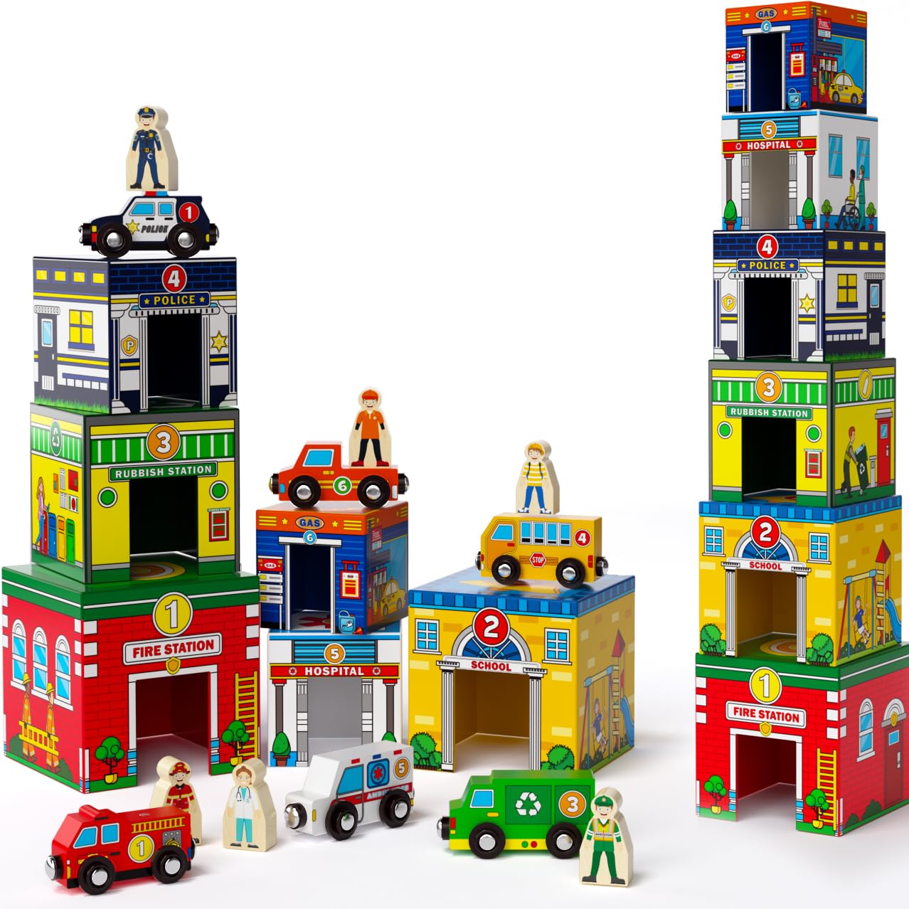 Atoylink Toddler Sorting & Stacking Toys – Magnetic Wooden Cars & Helpers