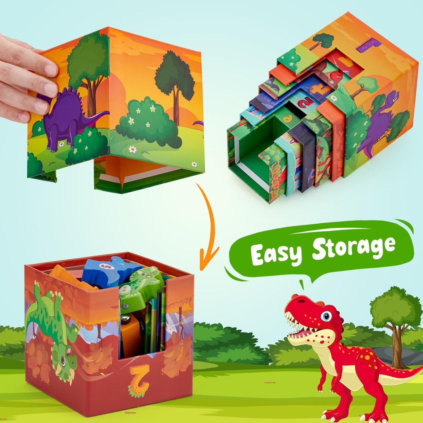 Atoylink Toddler Dinosaur Sorting and Stacking Toys – Magnetic Wooden Train Set for 1-3 Year Olds