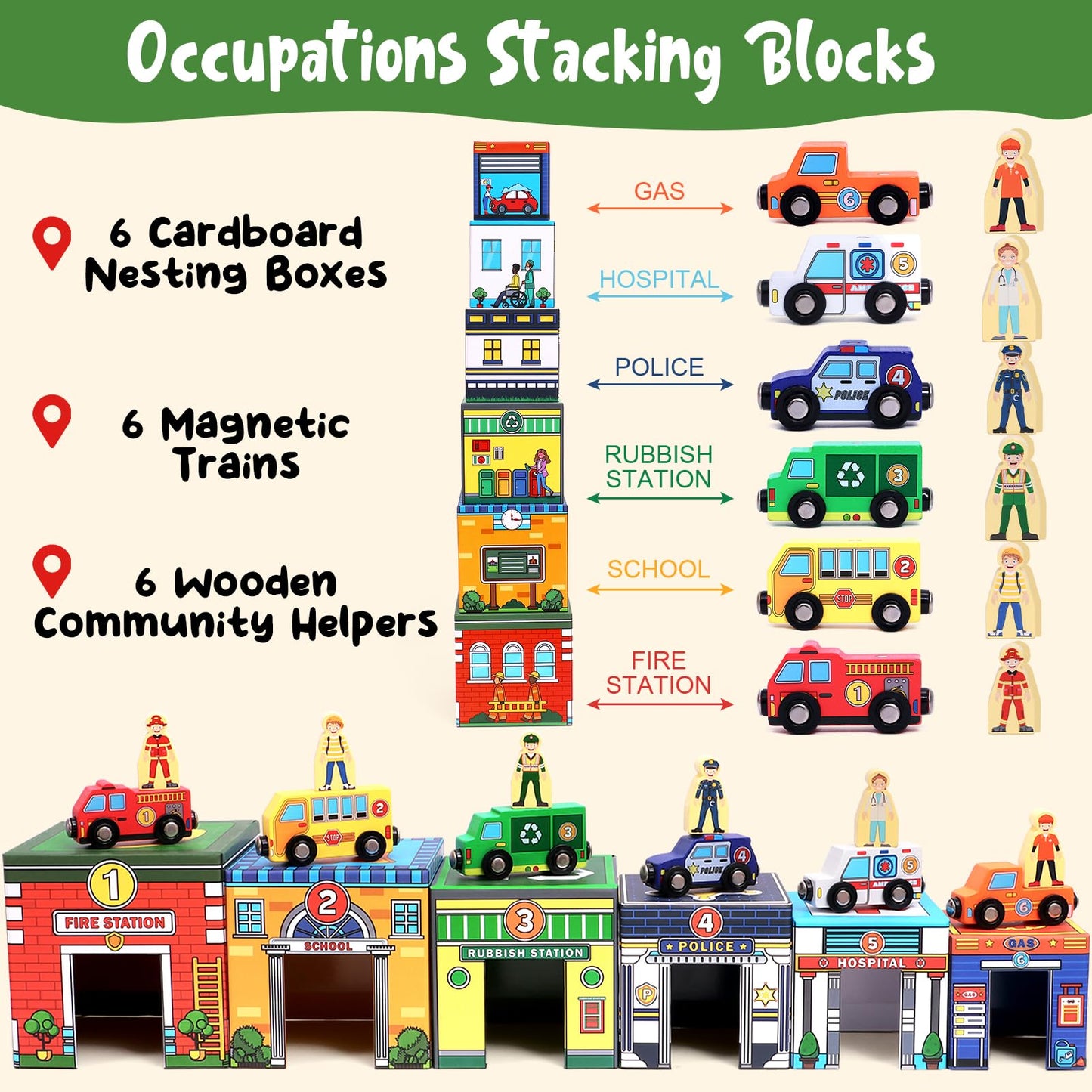 Atoylink Toddler Sorting & Stacking Toys – Magnetic Wooden Cars & Helpers