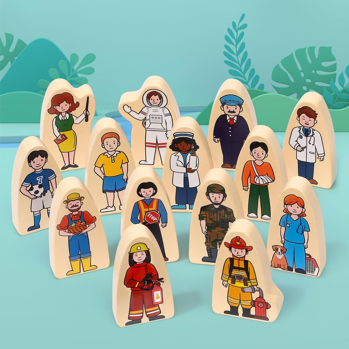 Atoylink 36Pcs Wooden Community Helpers – Pretend Play Toys for Kids Aged 3-6