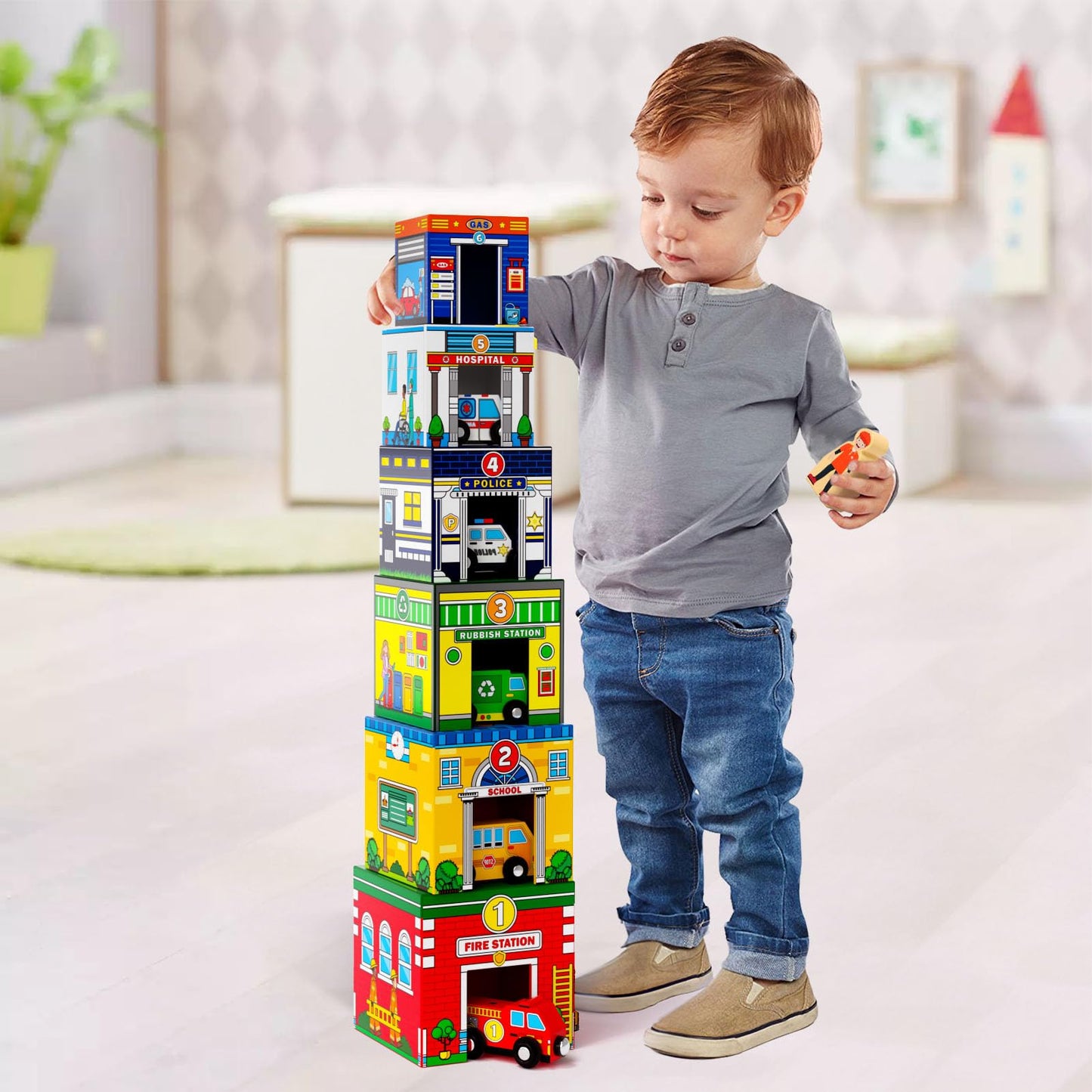 Atoylink Toddler Sorting & Stacking Toys – Magnetic Wooden Cars & Helpers