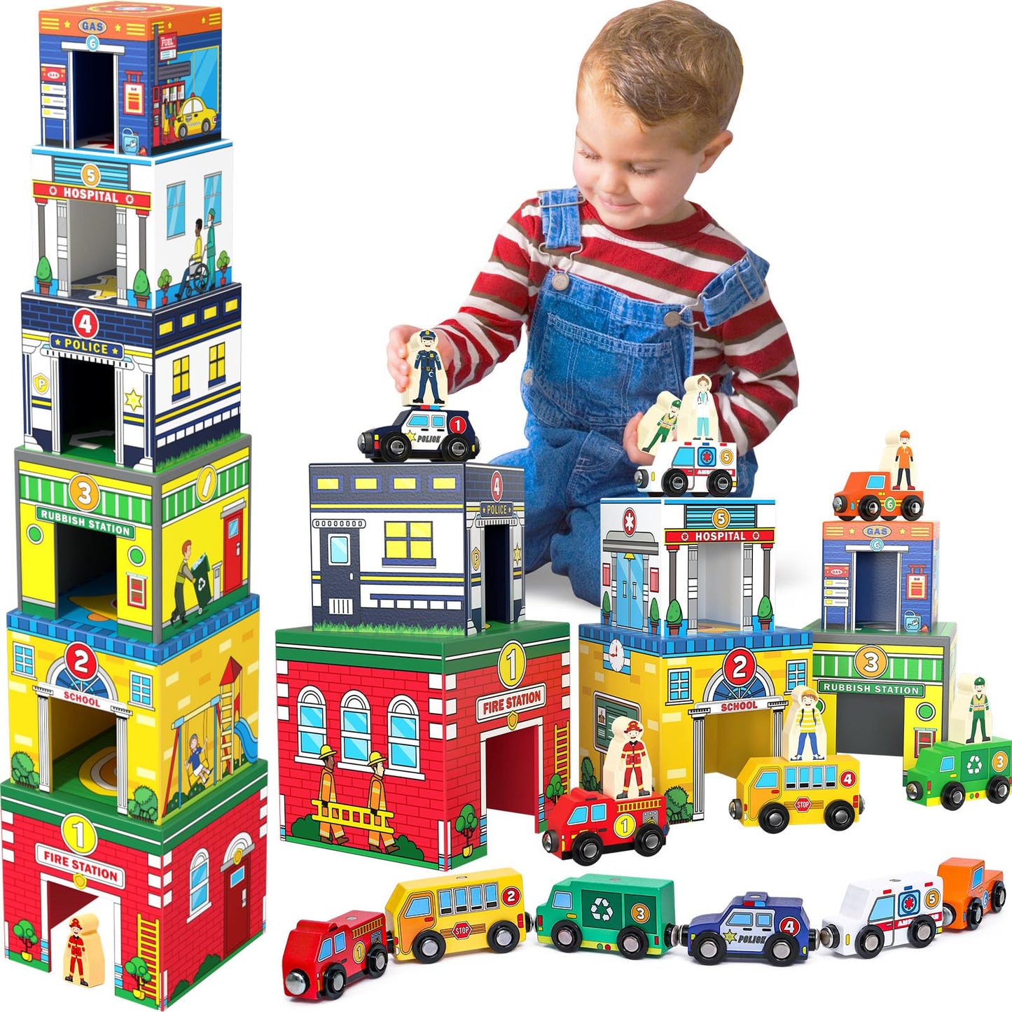 Atoylink Toddler Sorting & Stacking Toys – Magnetic Wooden Cars & Helpers