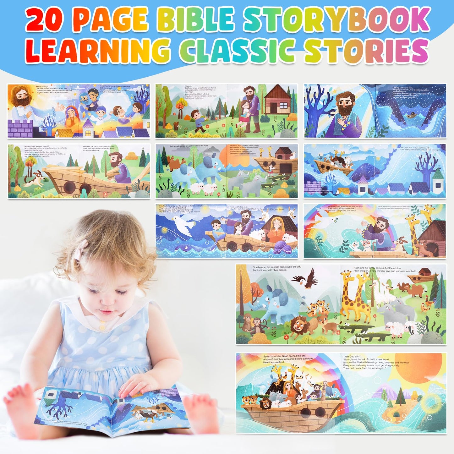 ATOYUS Noah's Ark Wooden Toy Set for Toddlers — Montessori Shape Sorters & Bible Story Book