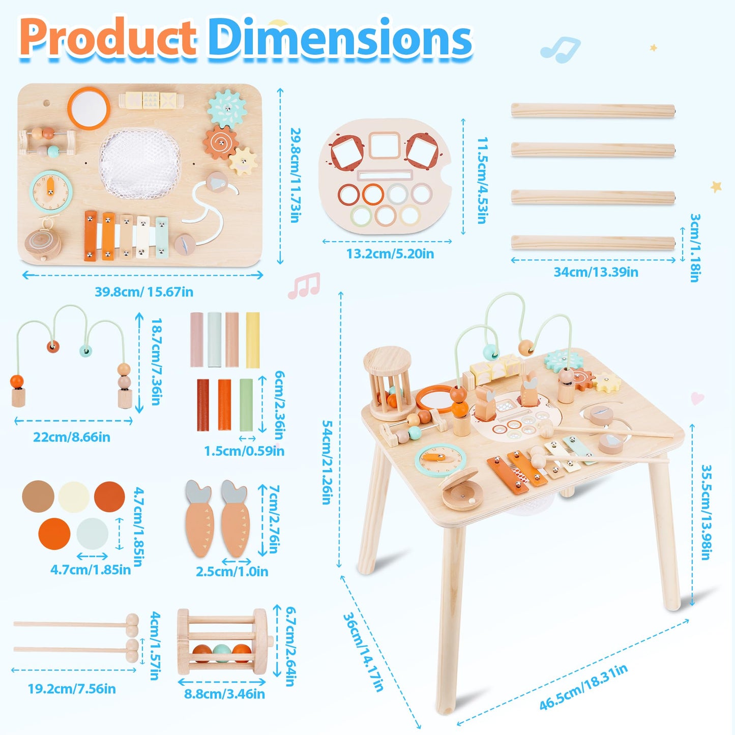 ATOYUS 13-in-1 Wooden Activity Table for Toddlers 12-36 Months | Montessori Sensory Toy