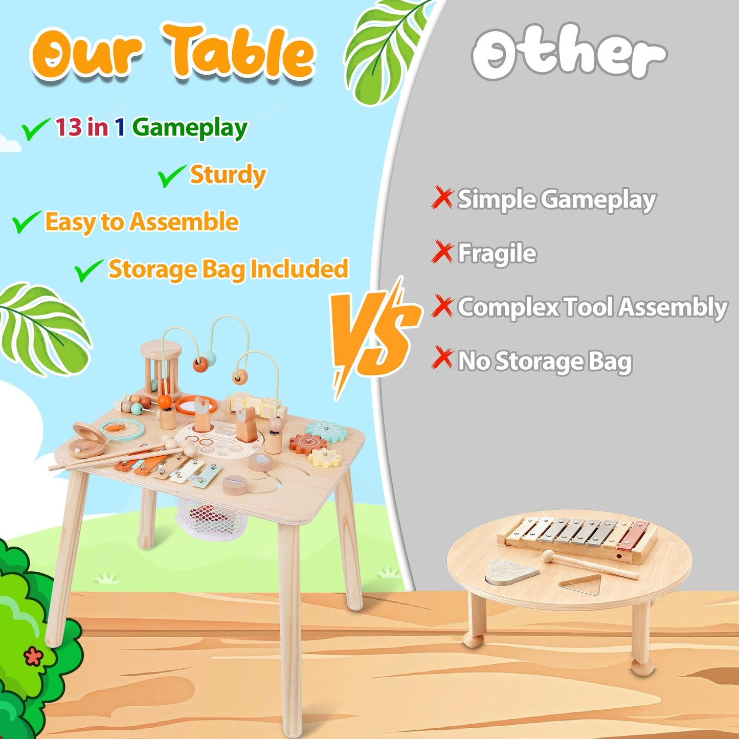 ATOYUS 13-in-1 Wooden Activity Table for Toddlers 12-36 Months | Montessori Sensory Toy