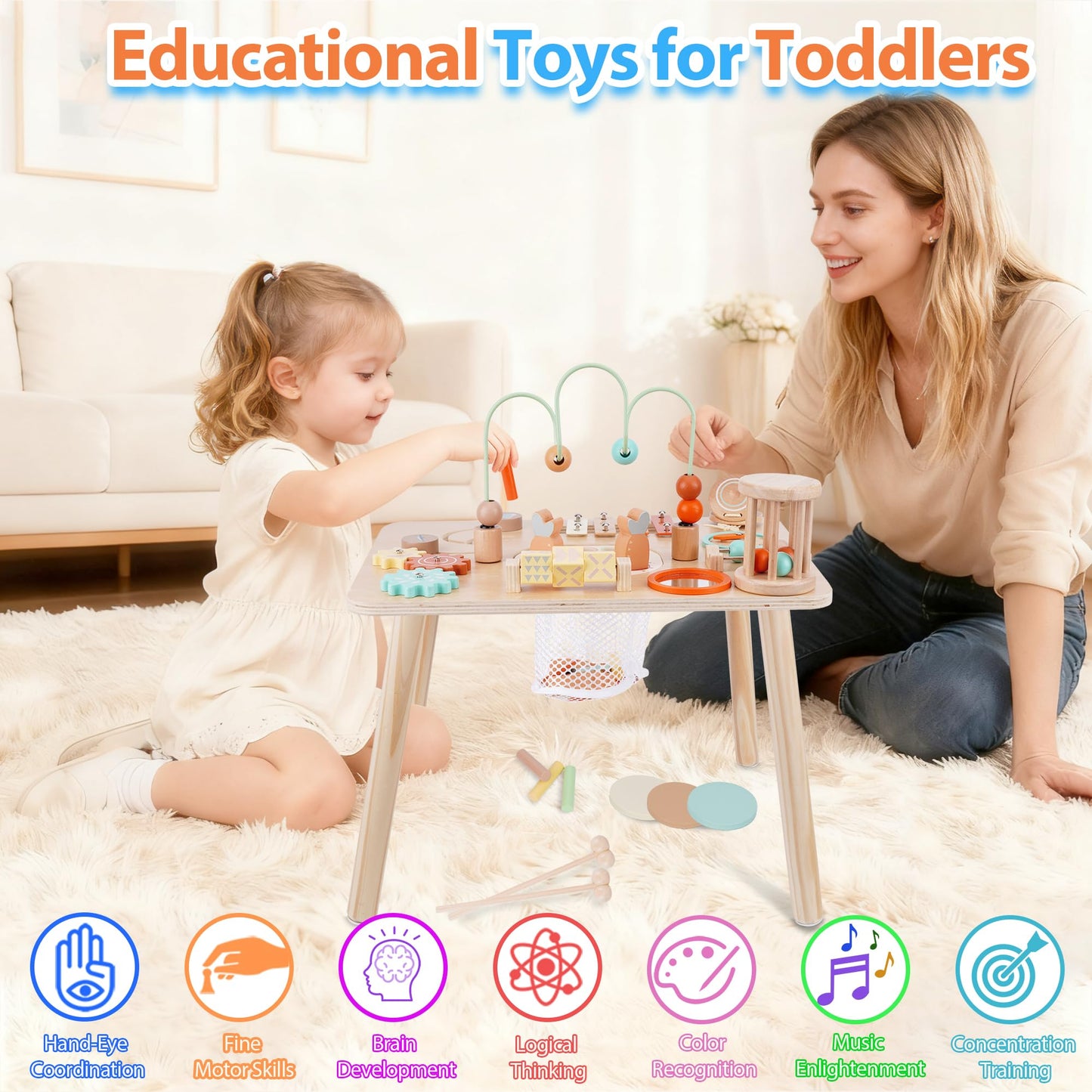 ATOYUS 13-in-1 Wooden Activity Table for Toddlers 12-36 Months | Montessori Sensory Toy