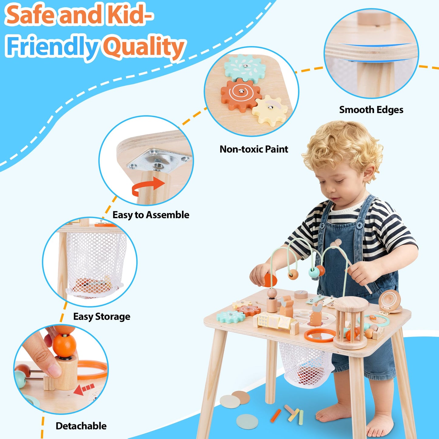 ATOYUS 13-in-1 Wooden Activity Table for Toddlers 12-36 Months | Montessori Sensory Toy