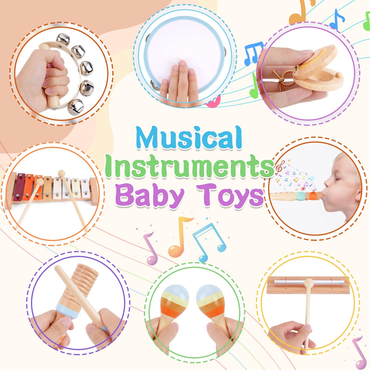 ATOYUS Wooden Toddler Musical Instruments Set — Montessori Percussion Toys for 18+ Months
